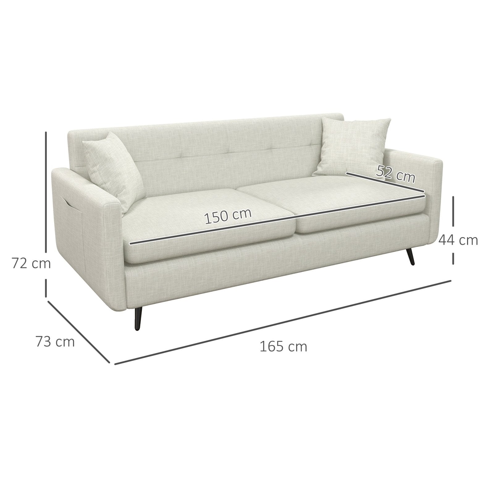 165cm 2 Seater Sofa for Living Room, Modern Fabric Couch, Tufted Loveseat Sofa Settee w/ Steel Legs, 2 Storage Pockets, Beige - Bedzy UK modern and affordable home furniture England