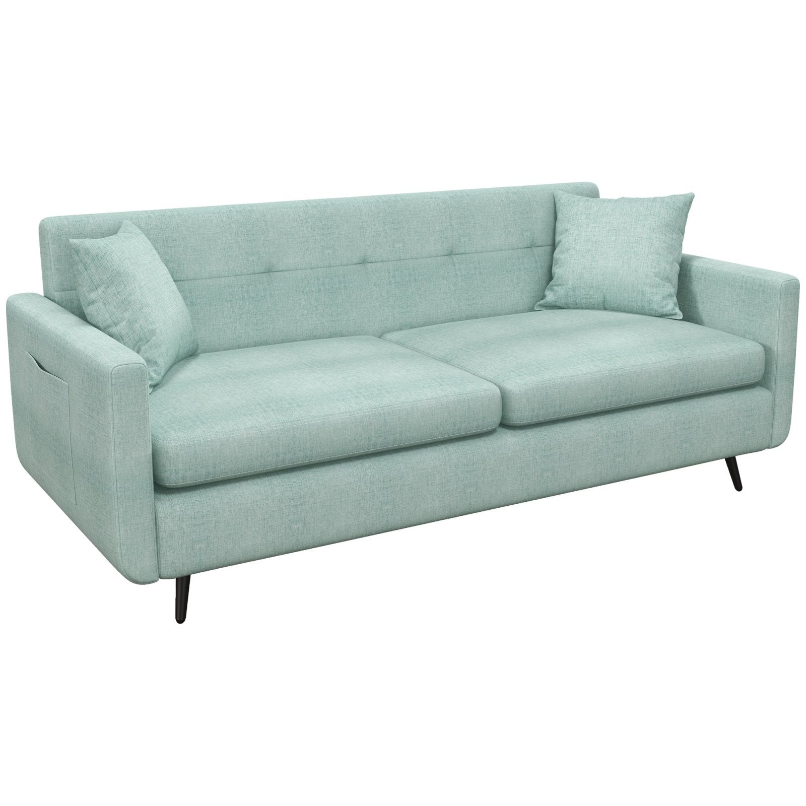 165cm 2 Seater Sofa for Living Room, Modern Fabric Couch, Tufted Loveseat Sofa Settee w/ Steel Legs, 2 Storage Pockets, Blue - Bedzy UK modern and affordable home furniture England