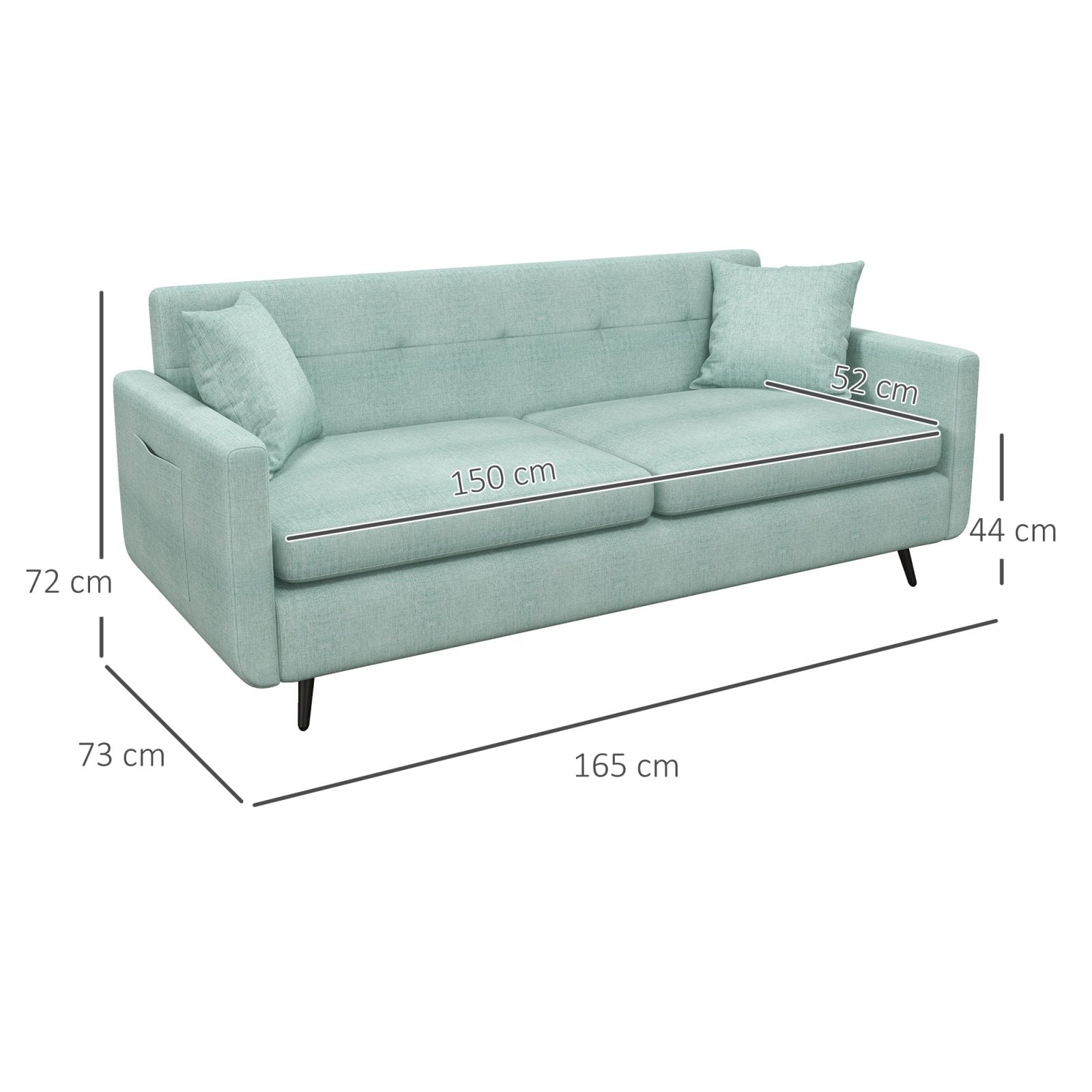 165cm 2 Seater Sofa for Living Room, Modern Fabric Couch, Tufted Loveseat Sofa Settee w/ Steel Legs, 2 Storage Pockets, Blue - Bedzy UK modern and affordable home furniture England