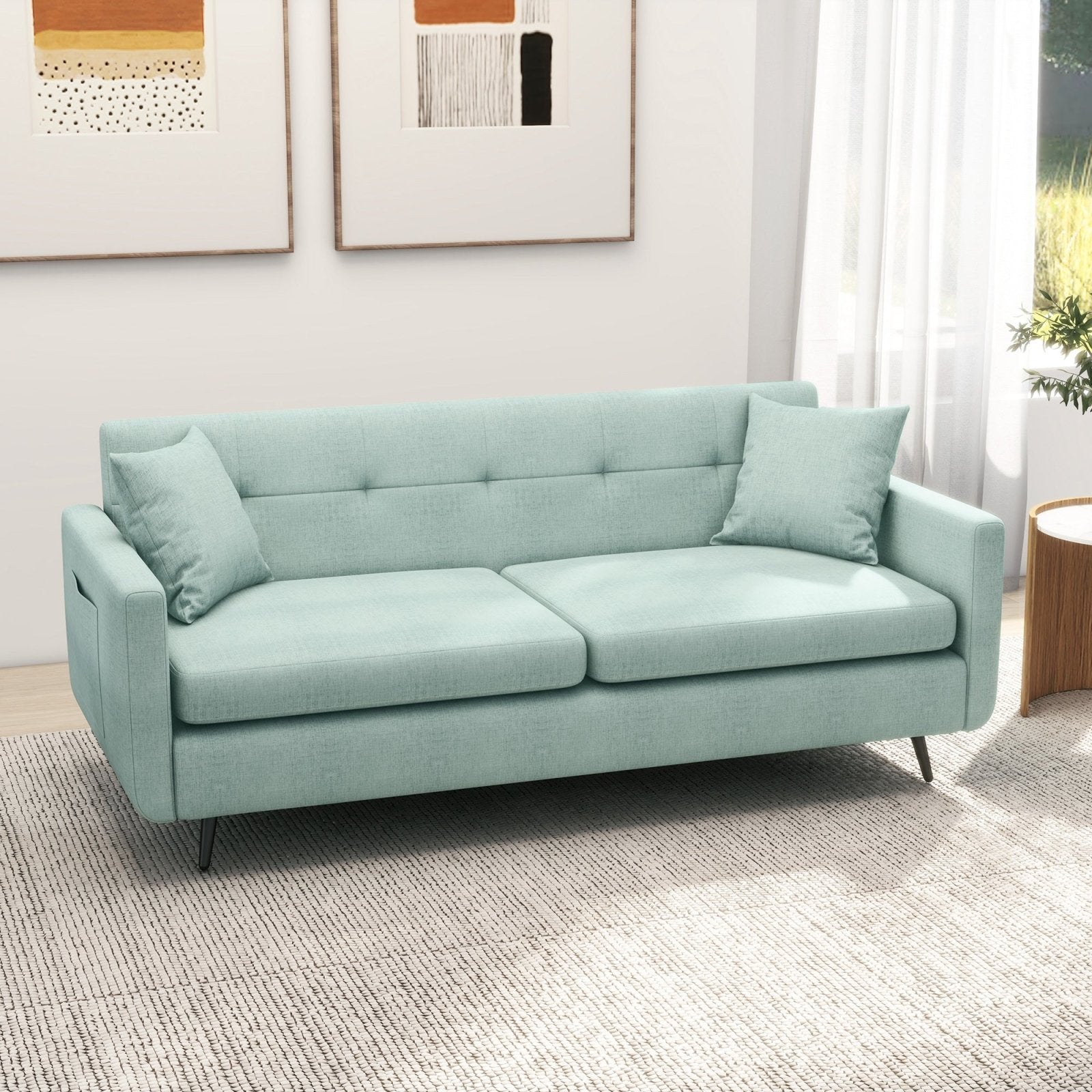 165cm 2 Seater Sofa for Living Room, Modern Fabric Couch, Tufted Loveseat Sofa Settee w/ Steel Legs, 2 Storage Pockets, Blue - Bedzy UK modern and affordable home furniture England