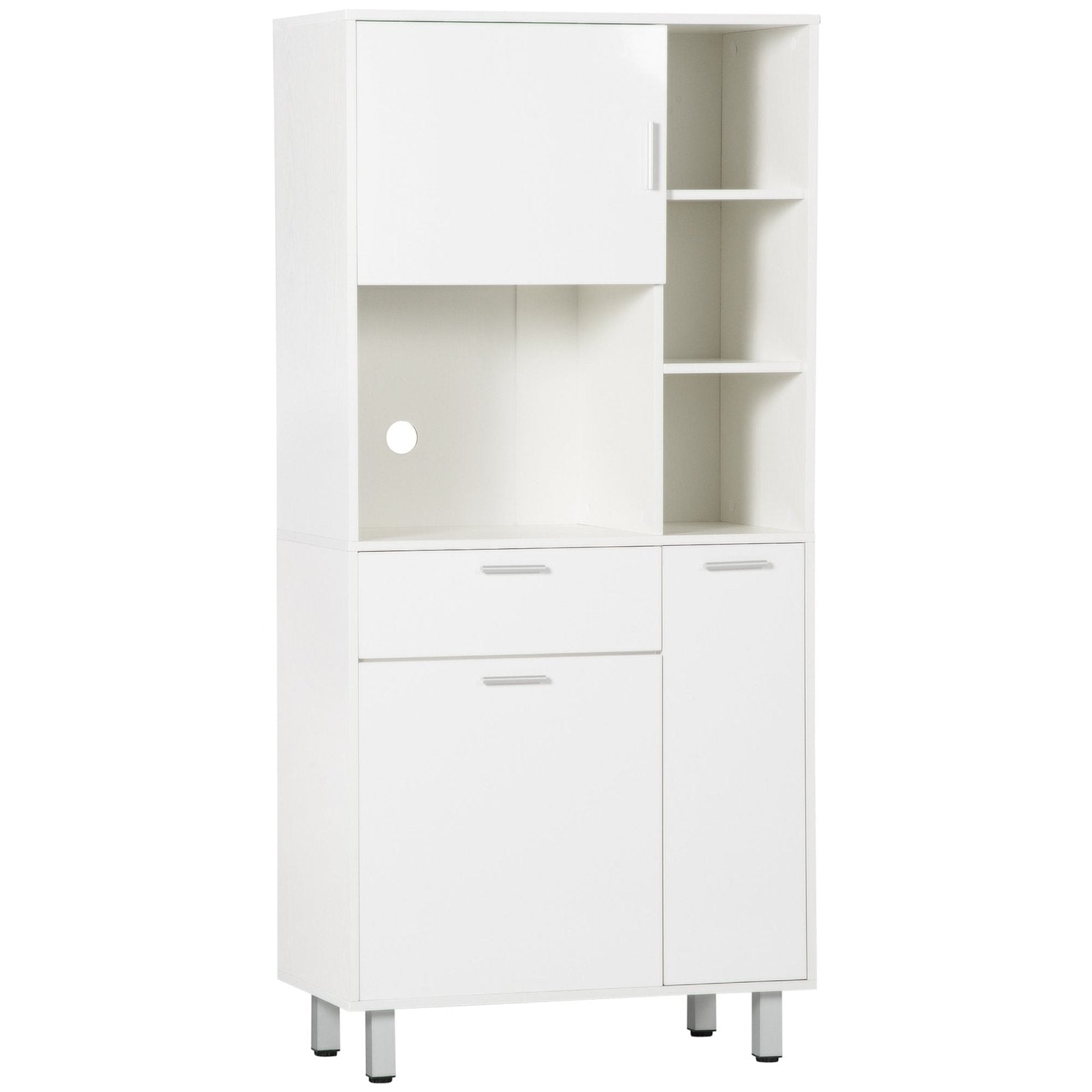 166cm Modern Freestanding Kitchen Cupboard, Storage Cabinet with Shelves and Drawer, White - Bedzy UK modern and affordable home furniture England