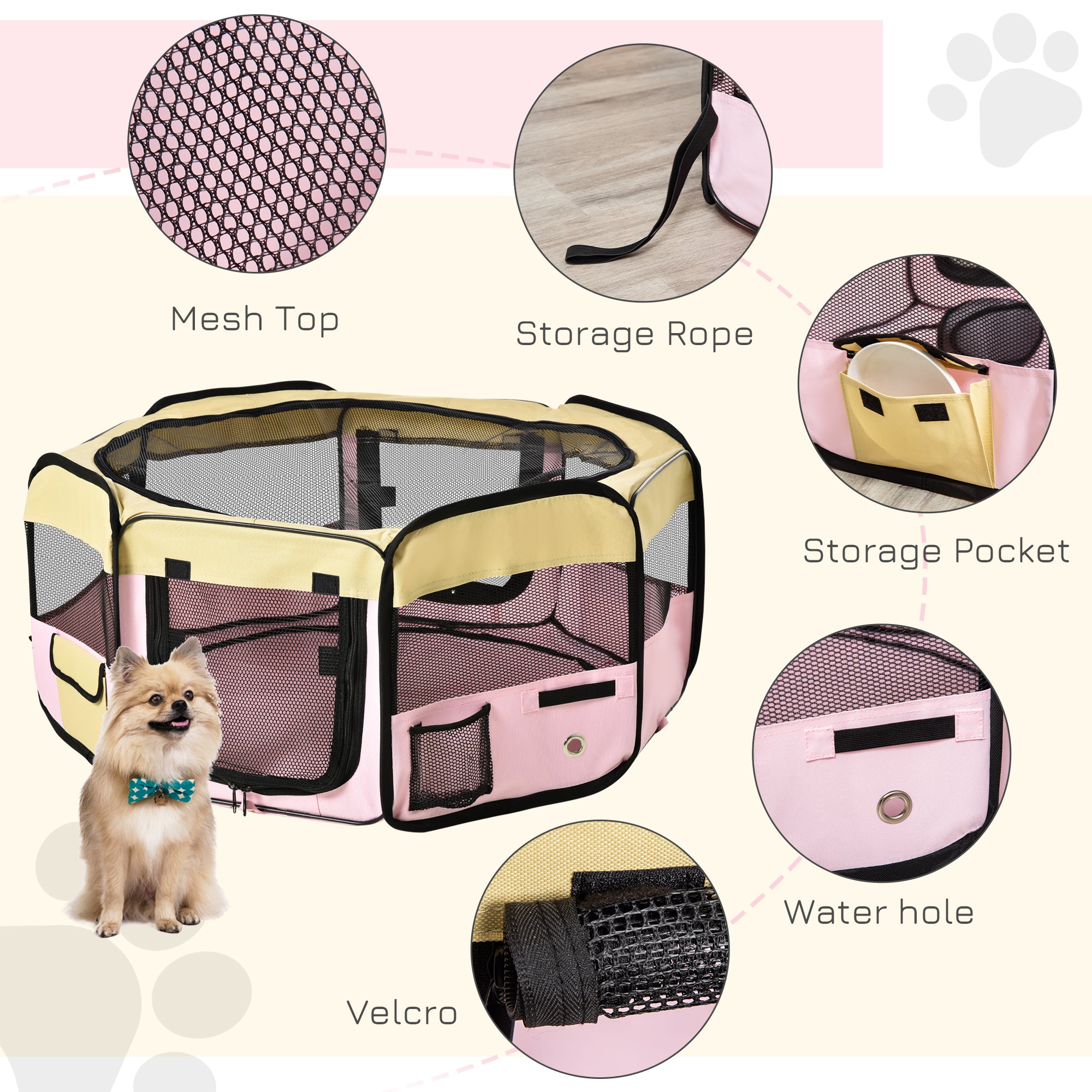 Fabric Pet Whelping Box Dog Cat Puppy Playpen Rabbit Guinea Pig Play Pen in Pink With Carry Bag Small Dia 90 x 41Hcm