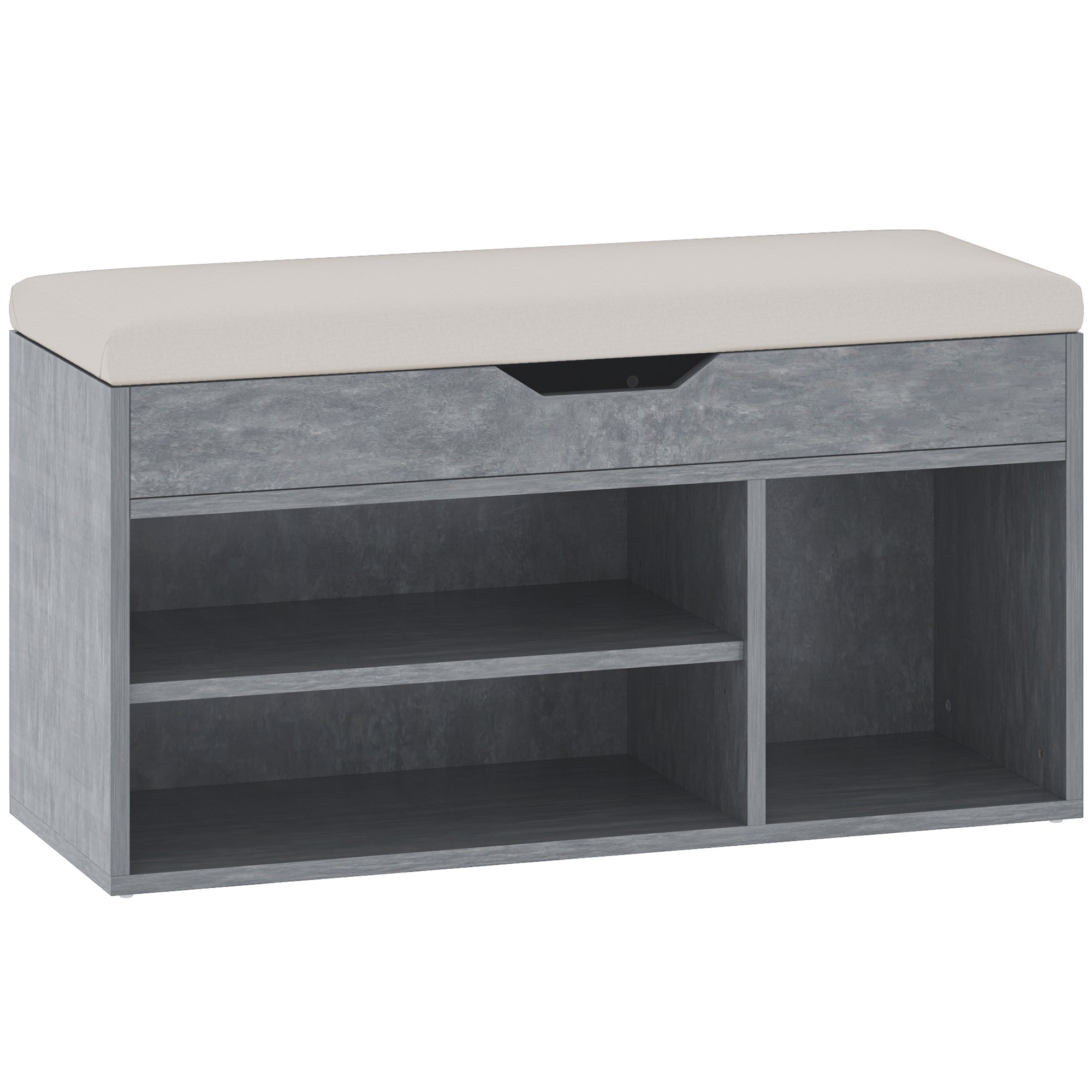 Shoes Cabinet Bench Hidden Storage Padded Seat Organiser Footwear Rack Hallway Grey Wood Grain