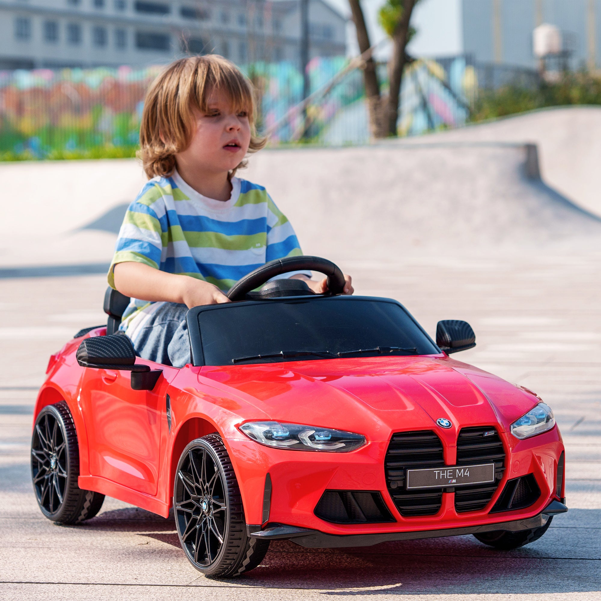 12V BMW Licensed Kids Car, with Easy Transport, Remote Control, Suspension, Music, Horn, LED Lights, Red