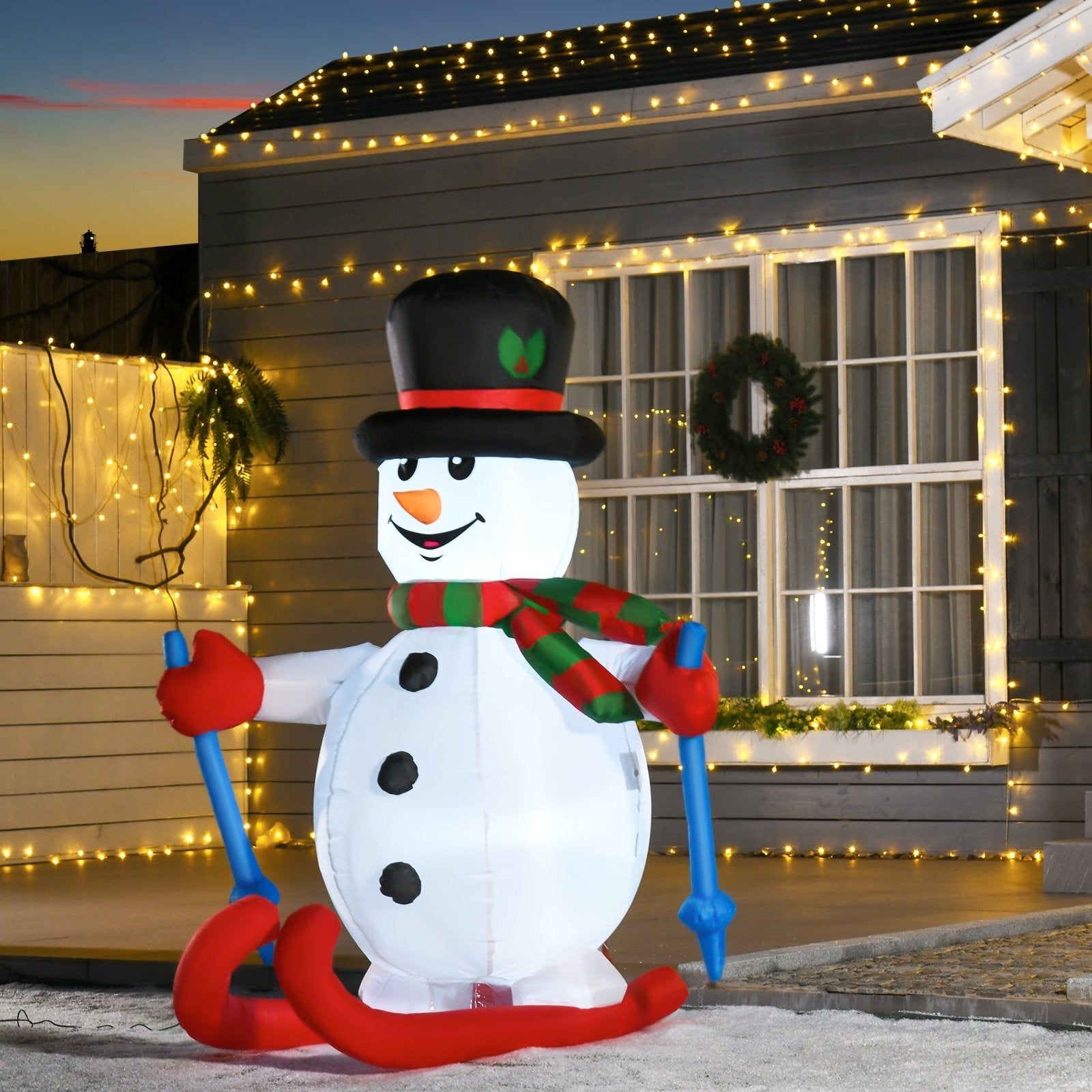 170cm Christmas Inflatable Skiing Snowman Holiday Yard Lawn Decoration with LED Lights, Indoor Outdoor Blow Up Décor - Bedzy UK modern and affordable home furniture England