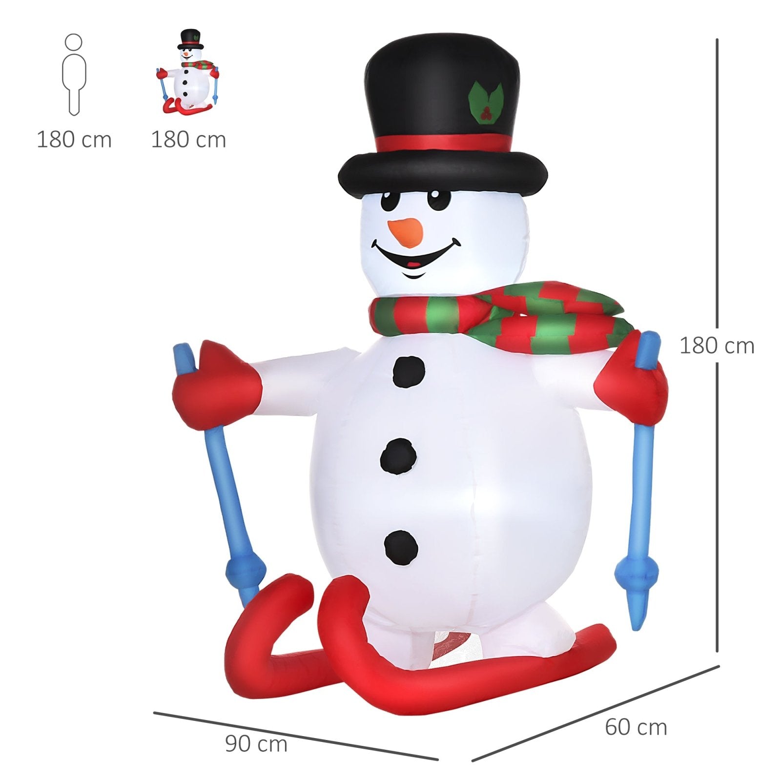 170cm Christmas Inflatable Skiing Snowman Holiday Yard Lawn Decoration with LED Lights, Indoor Outdoor Blow Up Décor - Bedzy UK modern and affordable home furniture England