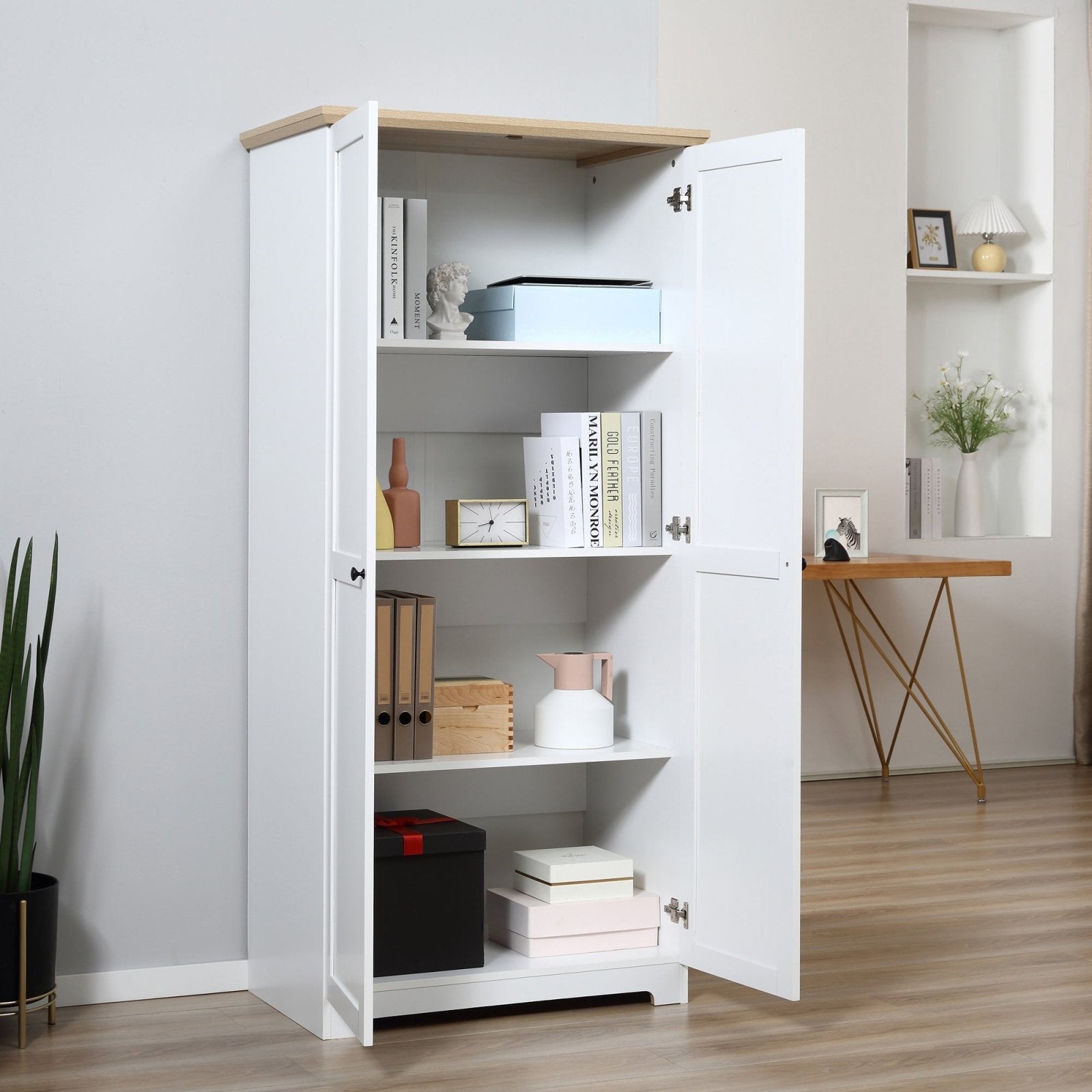 172cm Wooden Storage Cabinet Cupboard With 2 Doors 4 Shelves White Pantry Closet - Bedzy UK modern and affordable home furniture England