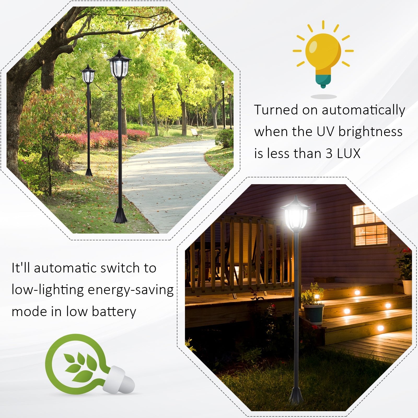 1.77m Tall Free - Standing ABS Garden Solar LED Lamp Post Black - Bedzy UK modern and affordable home furniture England