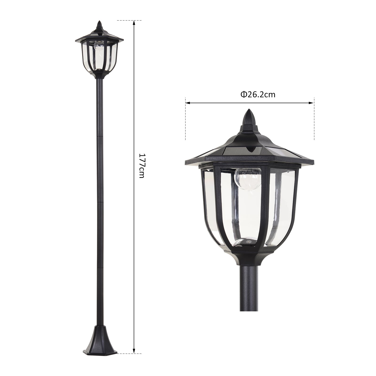 1.77m Tall Free - Standing ABS Garden Solar LED Lamp Post Black - Bedzy UK modern and affordable home furniture England