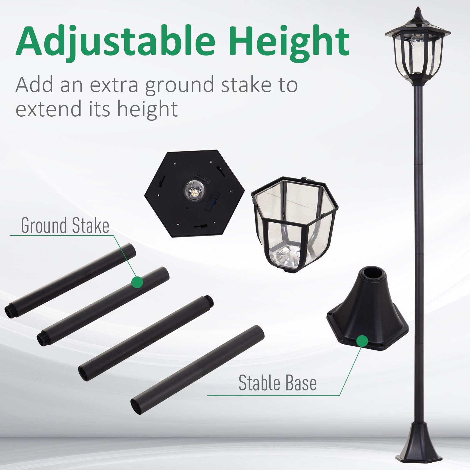 1.77m Tall Free - Standing ABS Garden Solar LED Lamp Post Black - Bedzy UK modern and affordable home furniture England