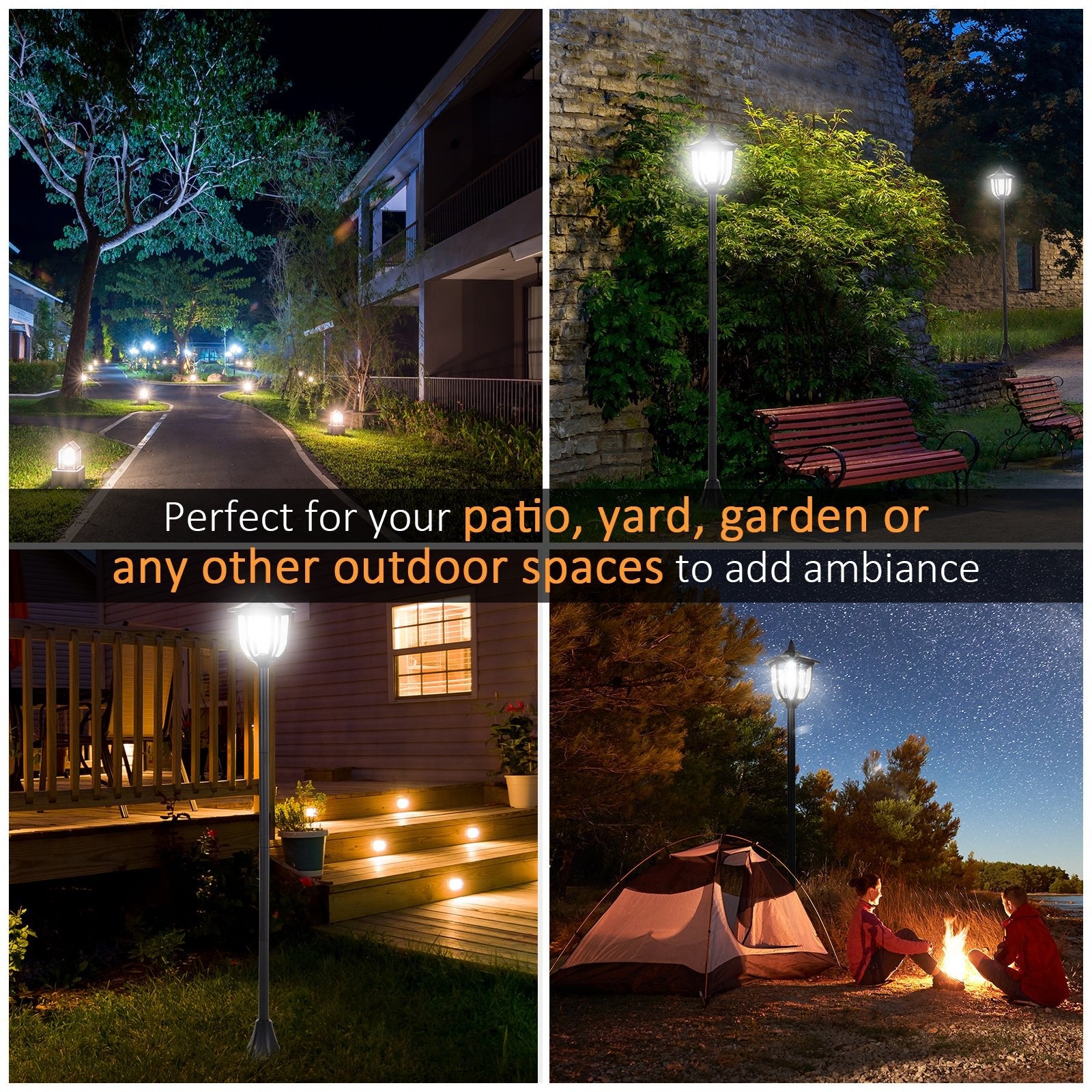 1.77m Tall Free - Standing ABS Garden Solar LED Lamp Post Black - Bedzy UK modern and affordable home furniture England