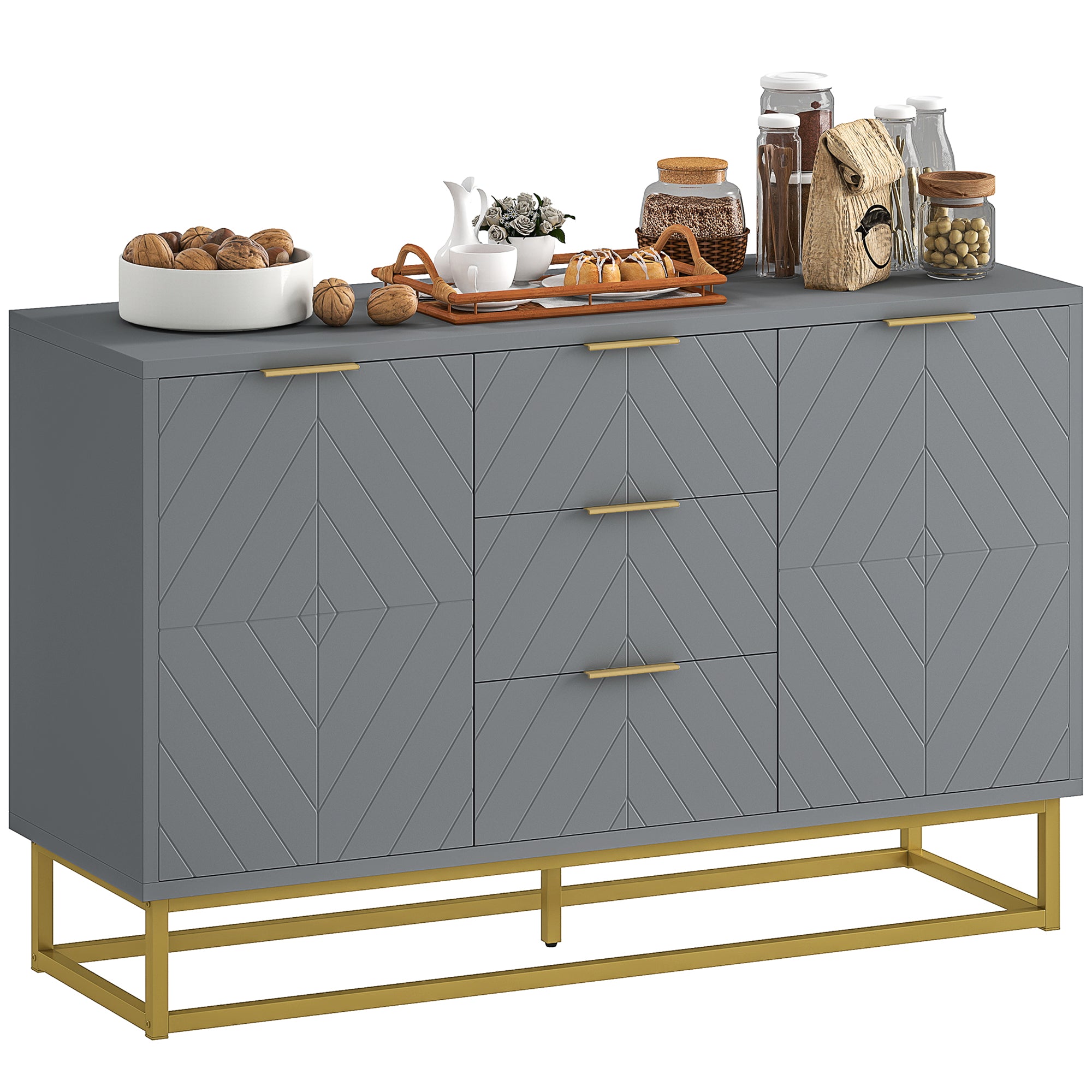 Sideboard with 3 Drawers and Adjustable Shelves for Living Room - Grey