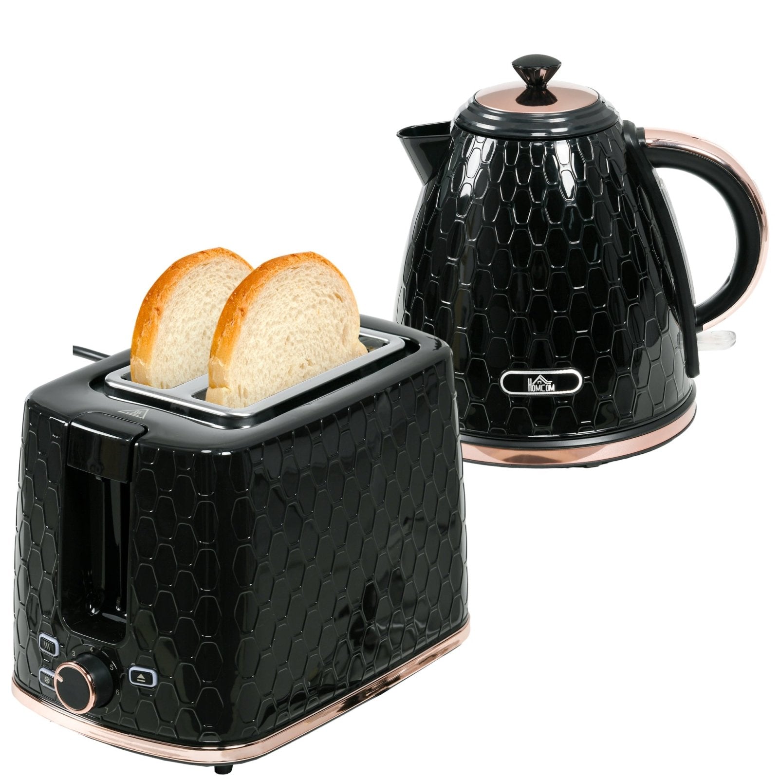 1.7L 3000W Fast Boil Kettle & 2 Slice Toaster Set, Kettle and Toaster Set with Auto Shut Off, Browning Controls, Black - Bedzy UK modern and affordable home furniture England