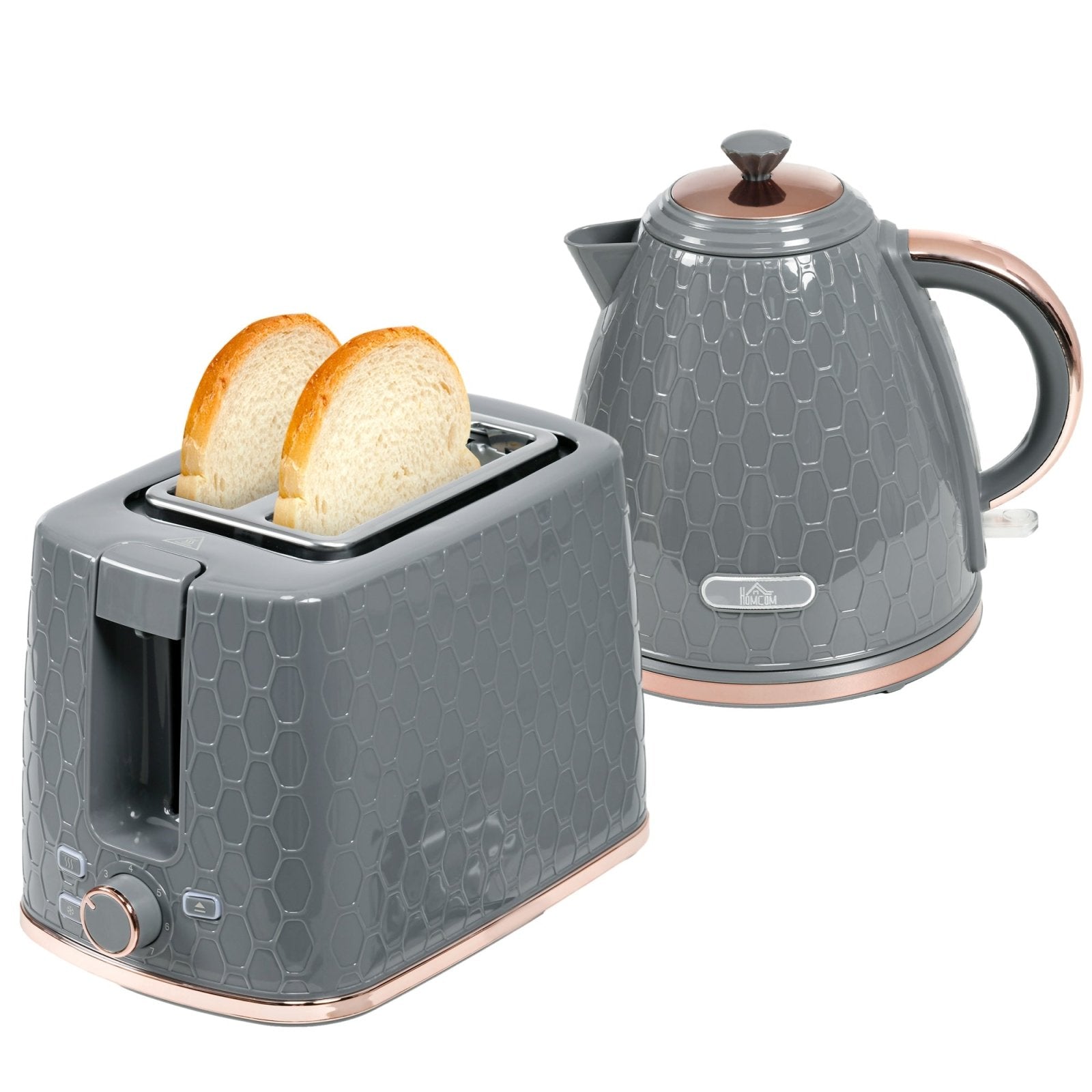 1.7L 3000W Fast Boil Kettle & 2 Slice Toaster Set, Kettle and Toaster Set with Auto Shut Off, Browning Controls, Grey - Bedzy UK modern and affordable home furniture England