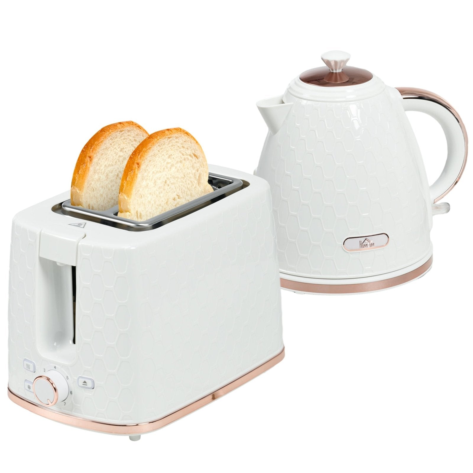 1.7L 3000W Fast Boil Kettle & 2 Slice Toaster Set, Kettle and Toaster Set with Auto Shut Off, Browning Controls, White - Bedzy UK modern and affordable home furniture England