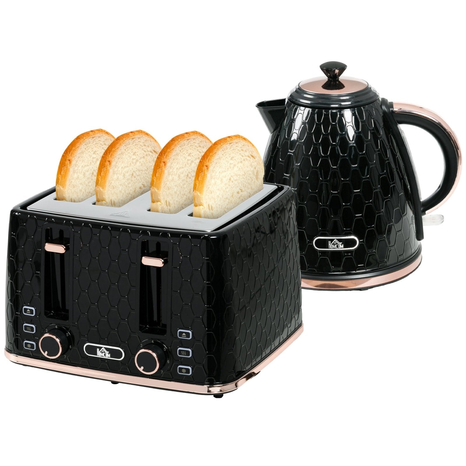 1.7L 3000W Fast Boil Kettle & 4 Slice Toaster Set, Kettle and Toaster Set with 7 Browning Controls, Crumb Tray, Black - Bedzy UK modern and affordable home furniture England