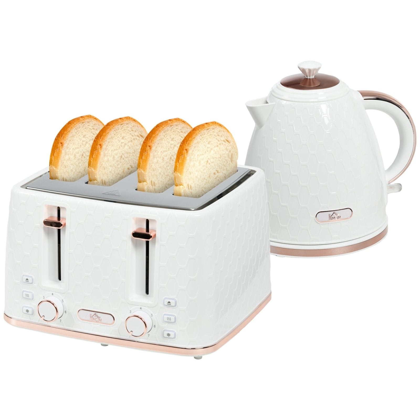 1.7L 3000W Fast Boil Kettle & 4 Slice Toaster Set, Kettle and Toaster Set with 7 Browning Controls, Crumb Tray, White - Bedzy UK modern and affordable home furniture England