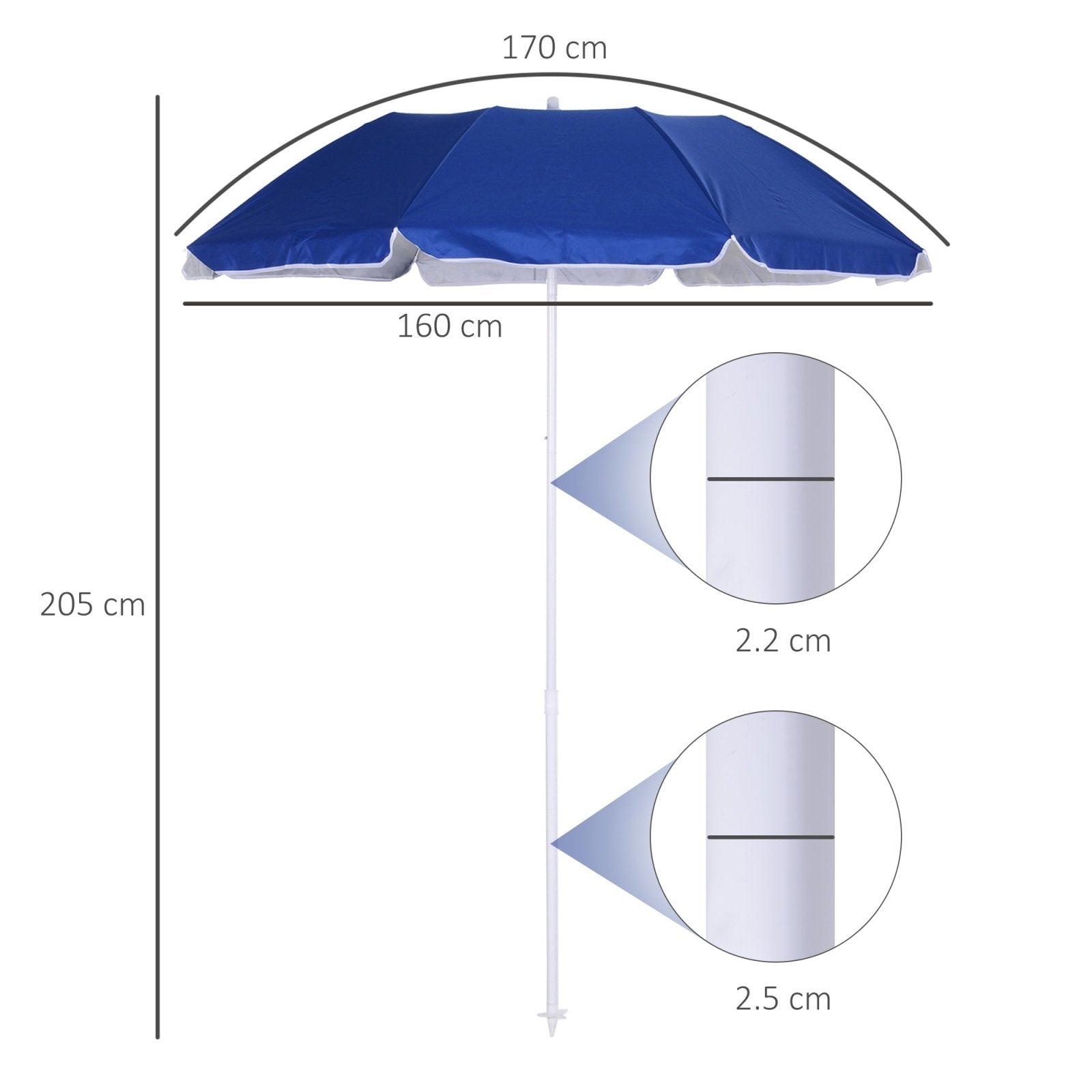 1.7m x 2m Tilted Steel Frame Beach Parasol Blue - Bedzy UK modern and affordable home furniture England