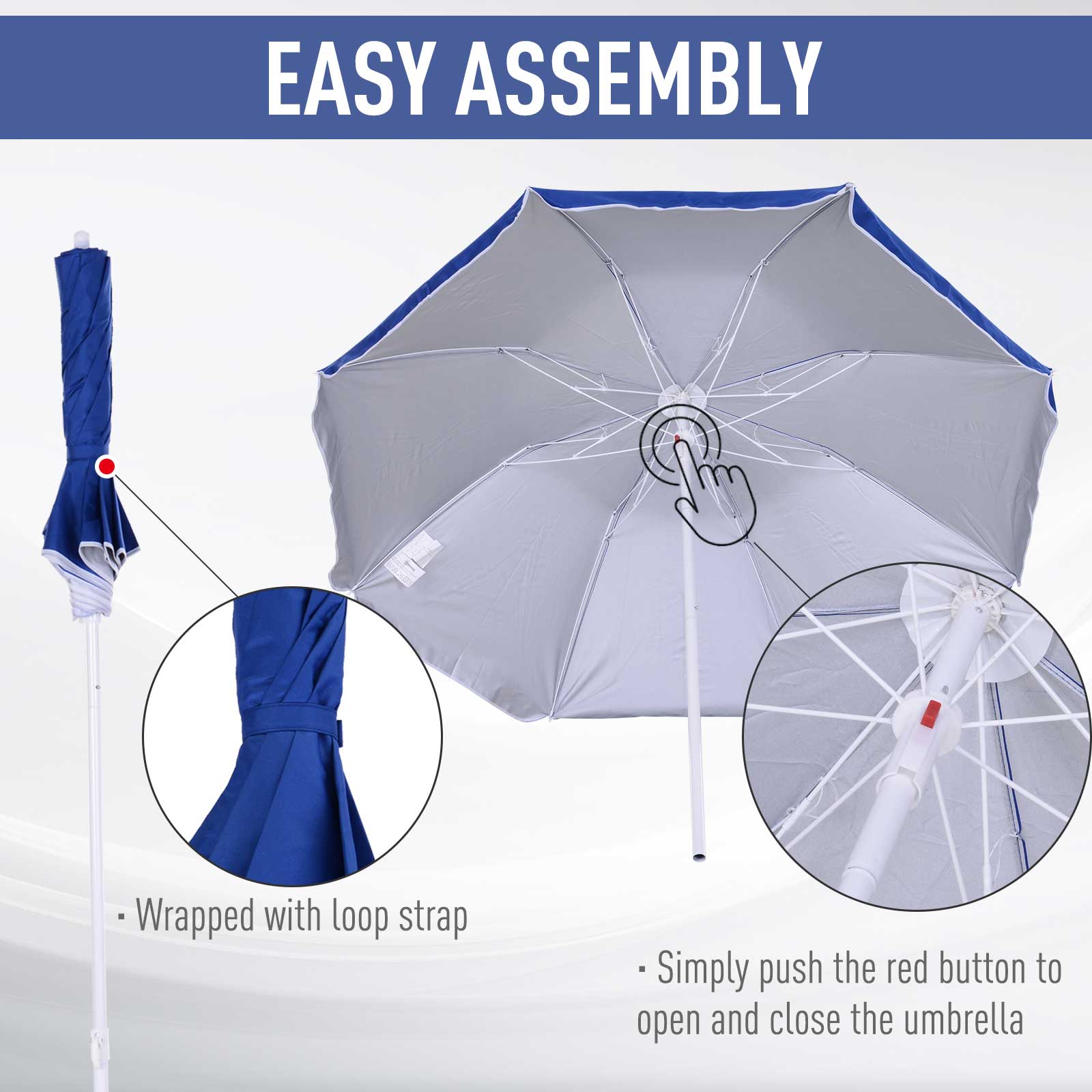 1.7m x 2m Tilted Steel Frame Beach Parasol Blue - Bedzy UK modern and affordable home furniture England