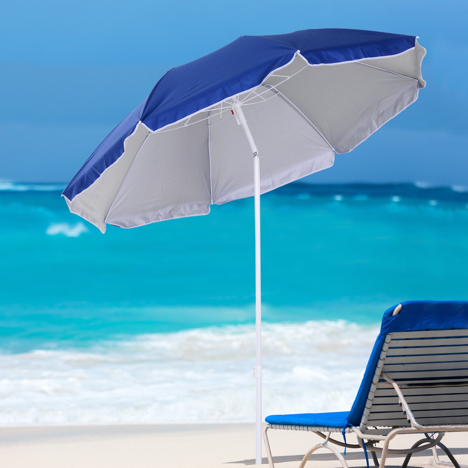 1.7m x 2m Tilted Steel Frame Beach Parasol Blue - Bedzy UK modern and affordable home furniture England