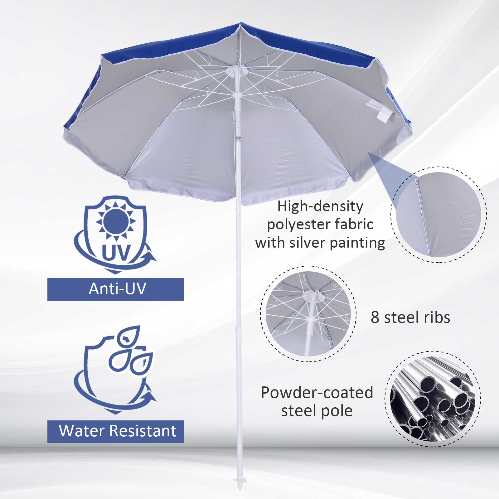 1.7m x 2m Tilted Steel Frame Beach Parasol Blue - Bedzy UK modern and affordable home furniture England