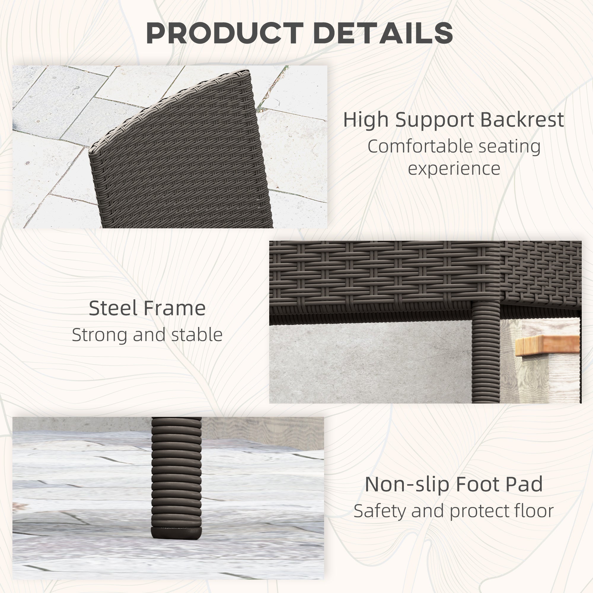 Set of Four Armless Rattan Garden Chairs - Dark Grey