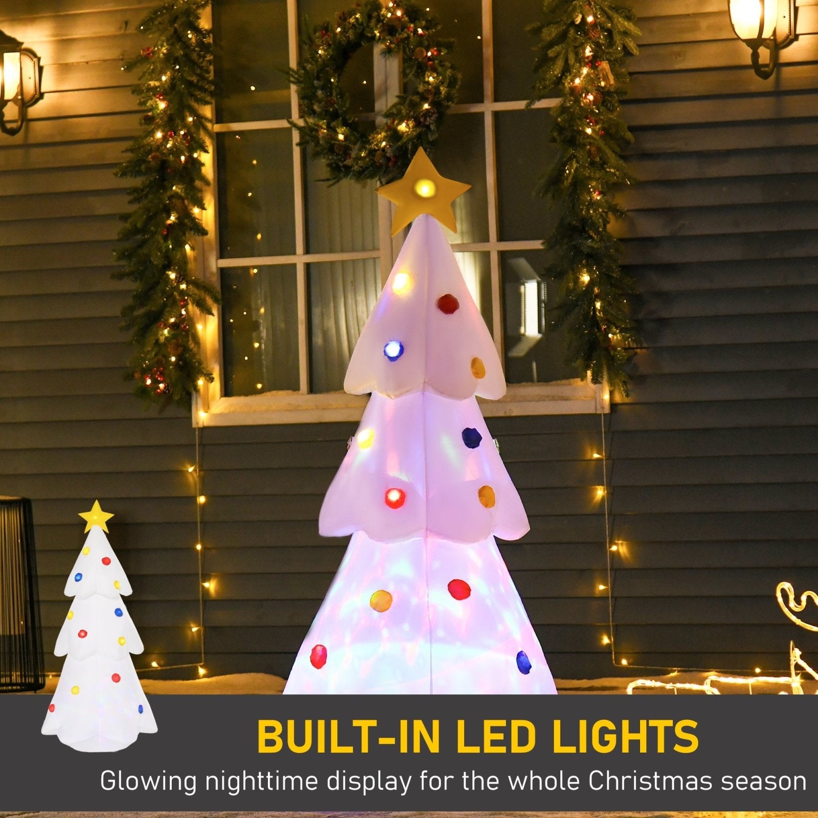 1.8 m Inflatable Christmas Tree w/ Star and Multicolour Decorations LED Lighted Indoor Outdoor Home Decor for Garden Lawn Party Prop White - Bedzy UK modern and affordable home furniture England