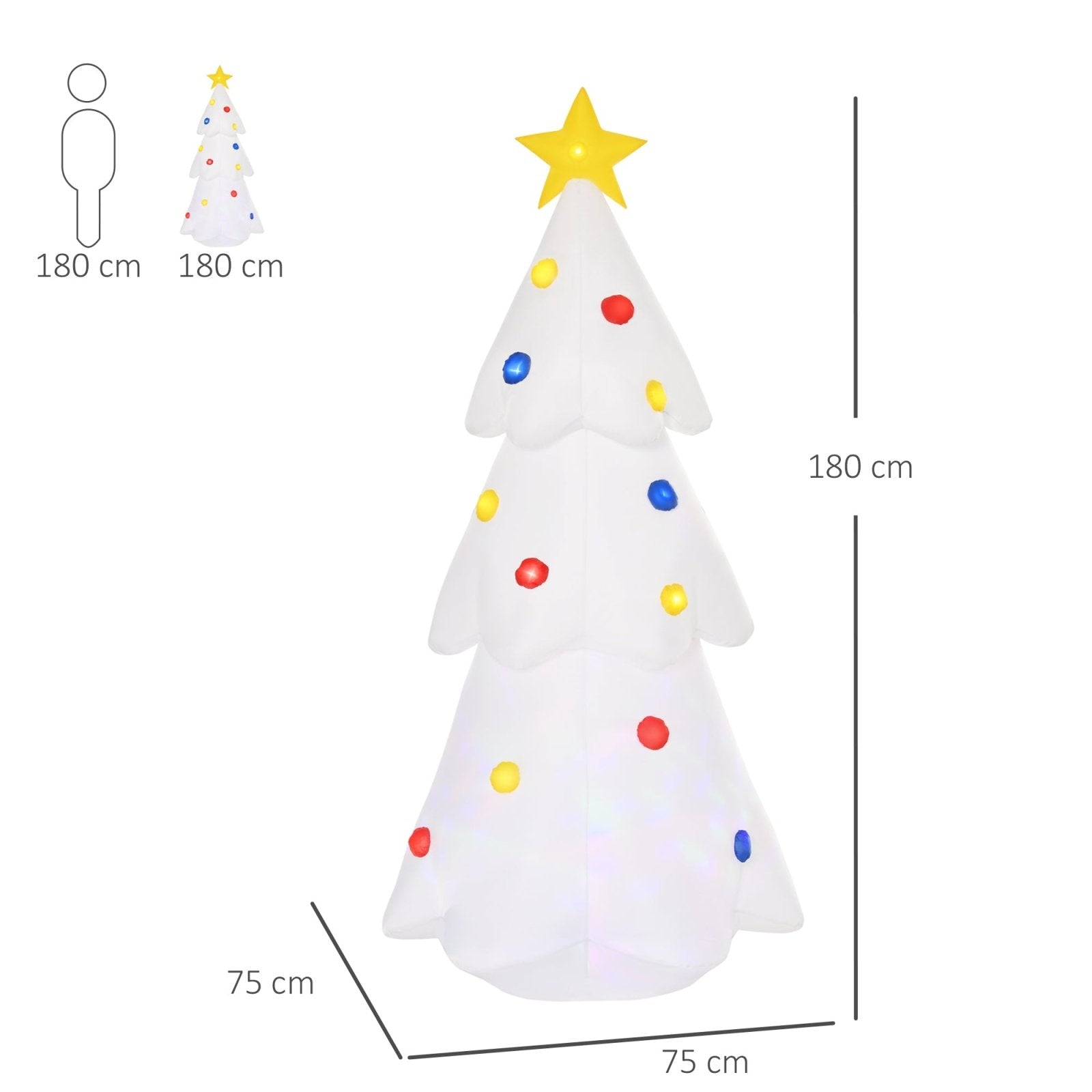 1.8 m Inflatable Christmas Tree w/ Star and Multicolour Decorations LED Lighted Indoor Outdoor Home Decor for Garden Lawn Party Prop White - Bedzy UK modern and affordable home furniture England