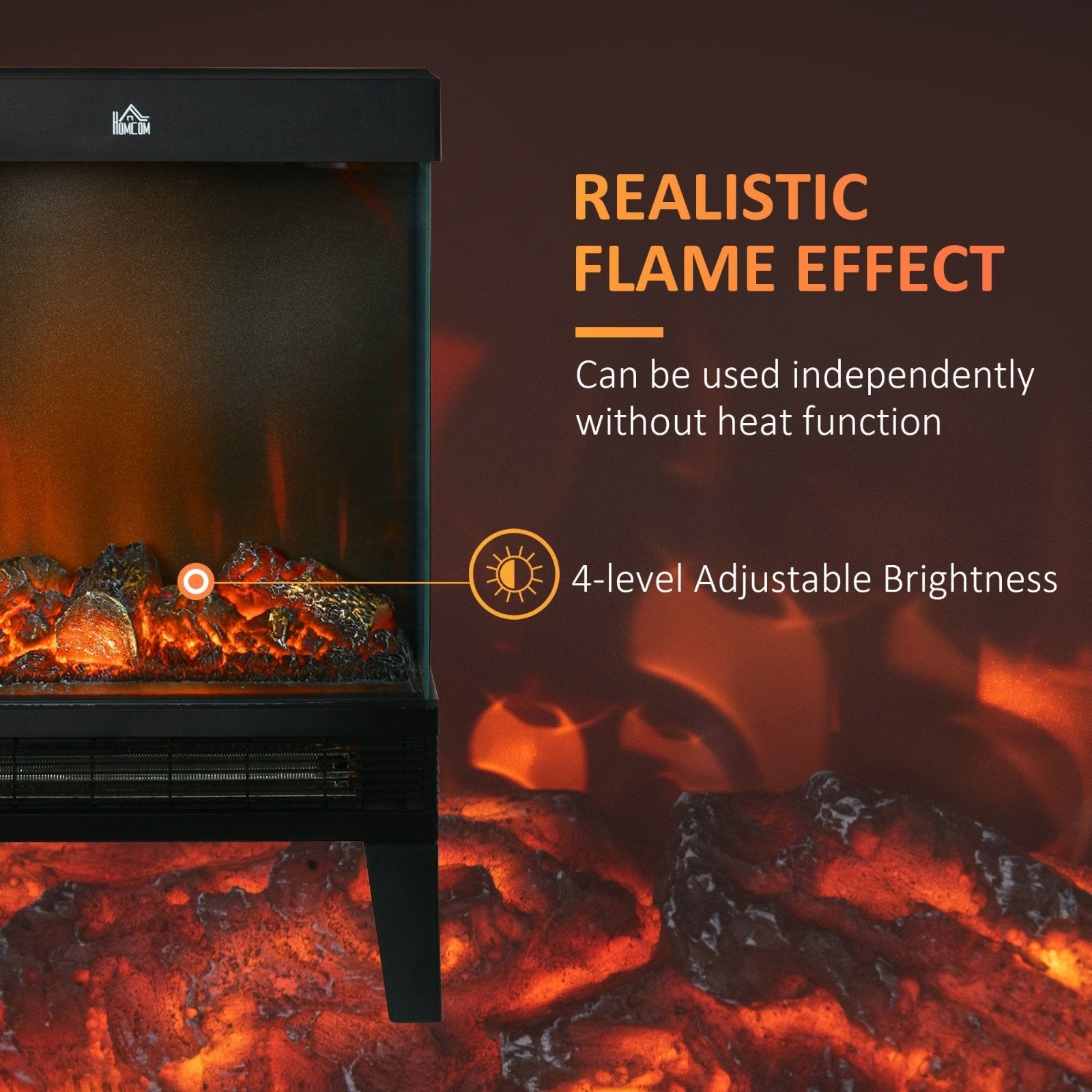 180° Charming Electric Fireplace Heater, Quiet Freestanding Stove with LED Flame Effect, Level - less Temperature Control Overheating Protection - Bedzy UK modern and affordable home furniture England