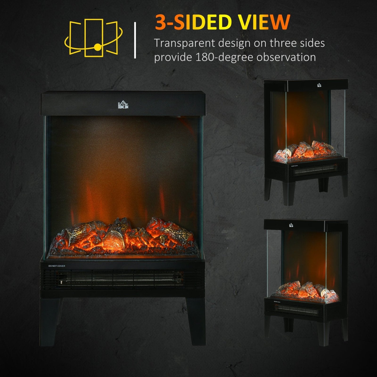 180° Charming Electric Fireplace Heater, Quiet Freestanding Stove with LED Flame Effect, Level - less Temperature Control Overheating Protection - Bedzy UK modern and affordable home furniture England