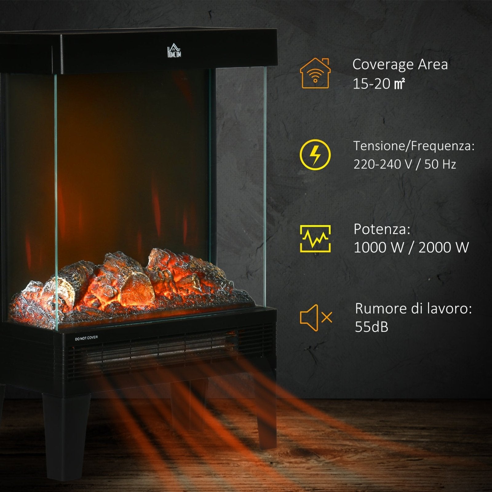 180° Charming Electric Fireplace Heater, Quiet Freestanding Stove with LED Flame Effect, Level - less Temperature Control Overheating Protection - Bedzy UK modern and affordable home furniture England