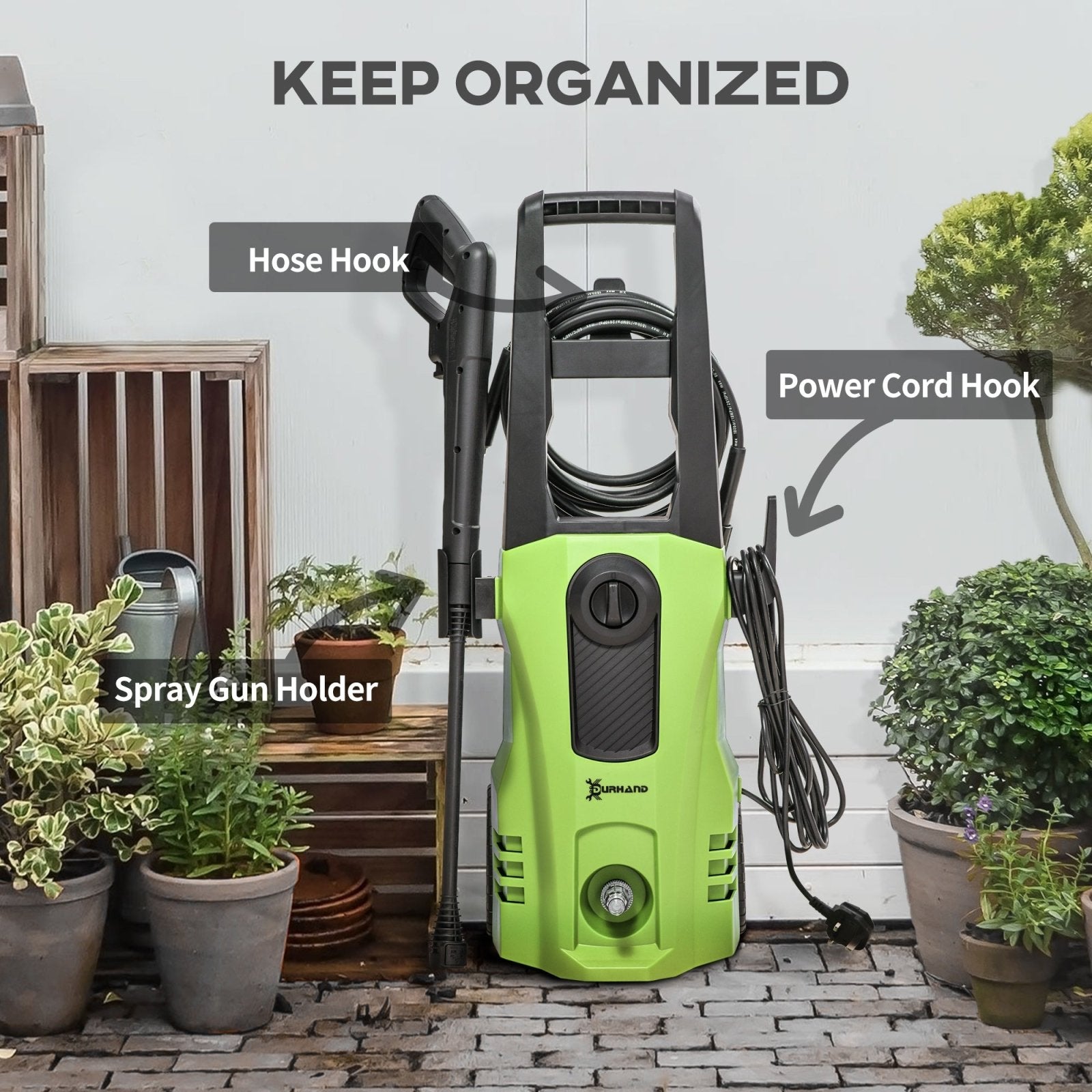 1800W High Pressure Washer, 150 Bar Pressure, 510 L/h Flow, High - Performance Portable Power Washer Jet Wash Cleaner for Garden, Car, Green - Bedzy UK modern and affordable home furniture England