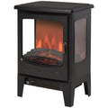 1800W Electric Fireplace Heater with Tempered Glass Panels - Black