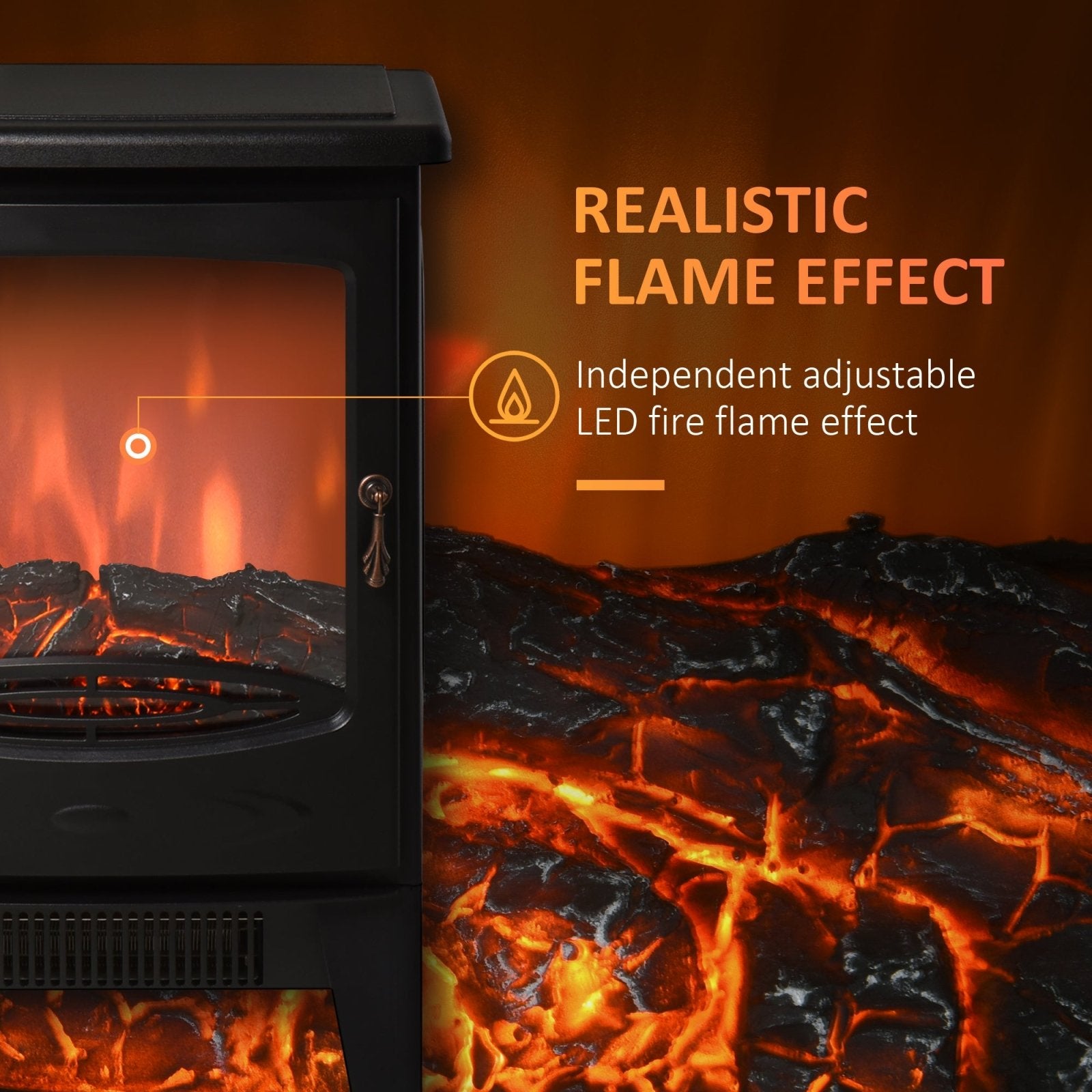 1800W Tempered Glass Electric Fireplace Heater Black - Bedzy UK modern and affordable home furniture England