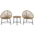 3 Pieces Rattan Bistro Set with Acapulco Chairs and Glass Top Table for Outdoor Patio Balcony - Natural