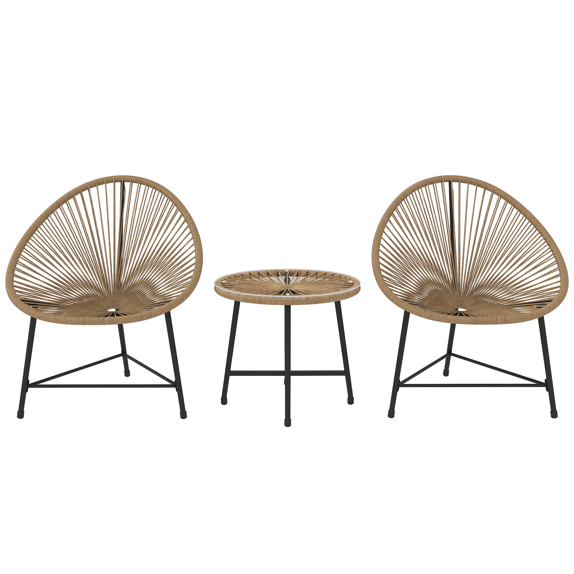 3 Pieces Rattan Bistro Set with Acapulco Chairs and Glass Top Table for Outdoor Patio Balcony - Natural