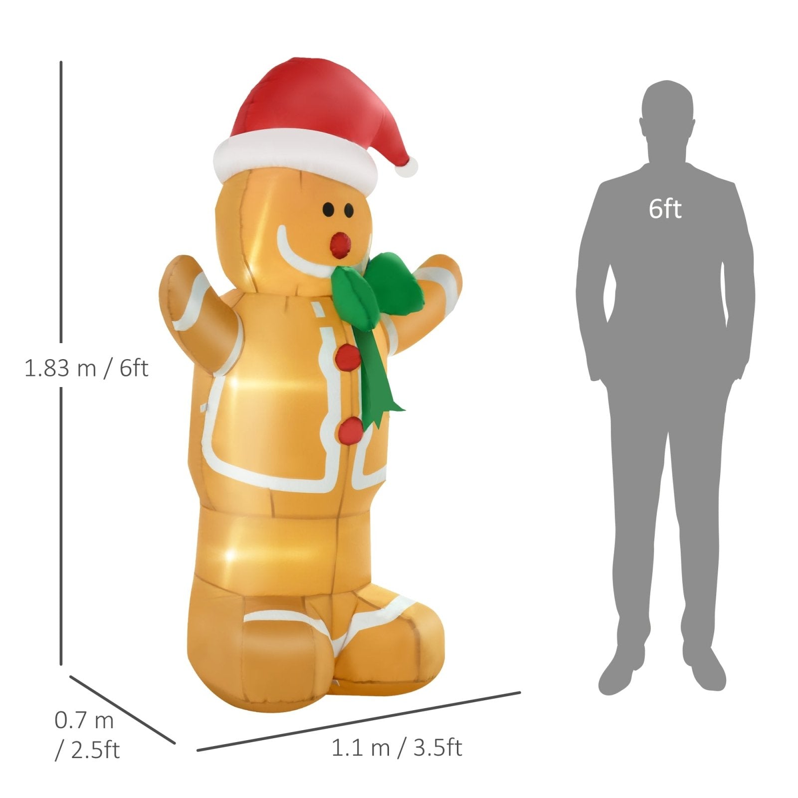 183cm Christmas Inflatable Gingerbread Man Holiday Yard Lawn Decoration with LED Lights, Indoor Outdoor Blow Up Decor - Bedzy UK modern and affordable home furniture England