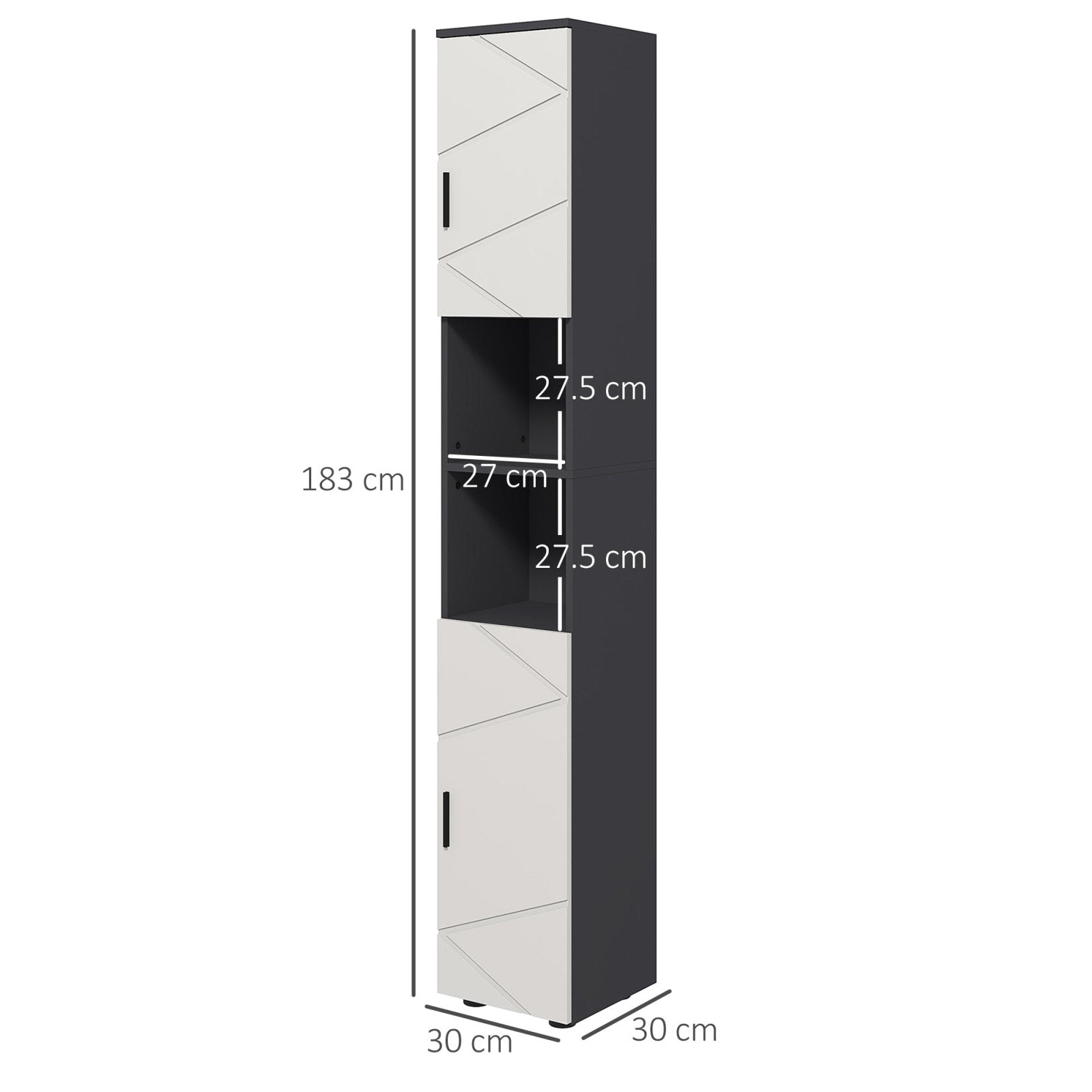 183cm Tall Bathroom Cabinet, Narrow Bathroom Storage Cabinet w/ Open Shelves, 2 Doors Cabinets, Adjustable Shelves, Grey - Bedzy UK modern and affordable home furniture England