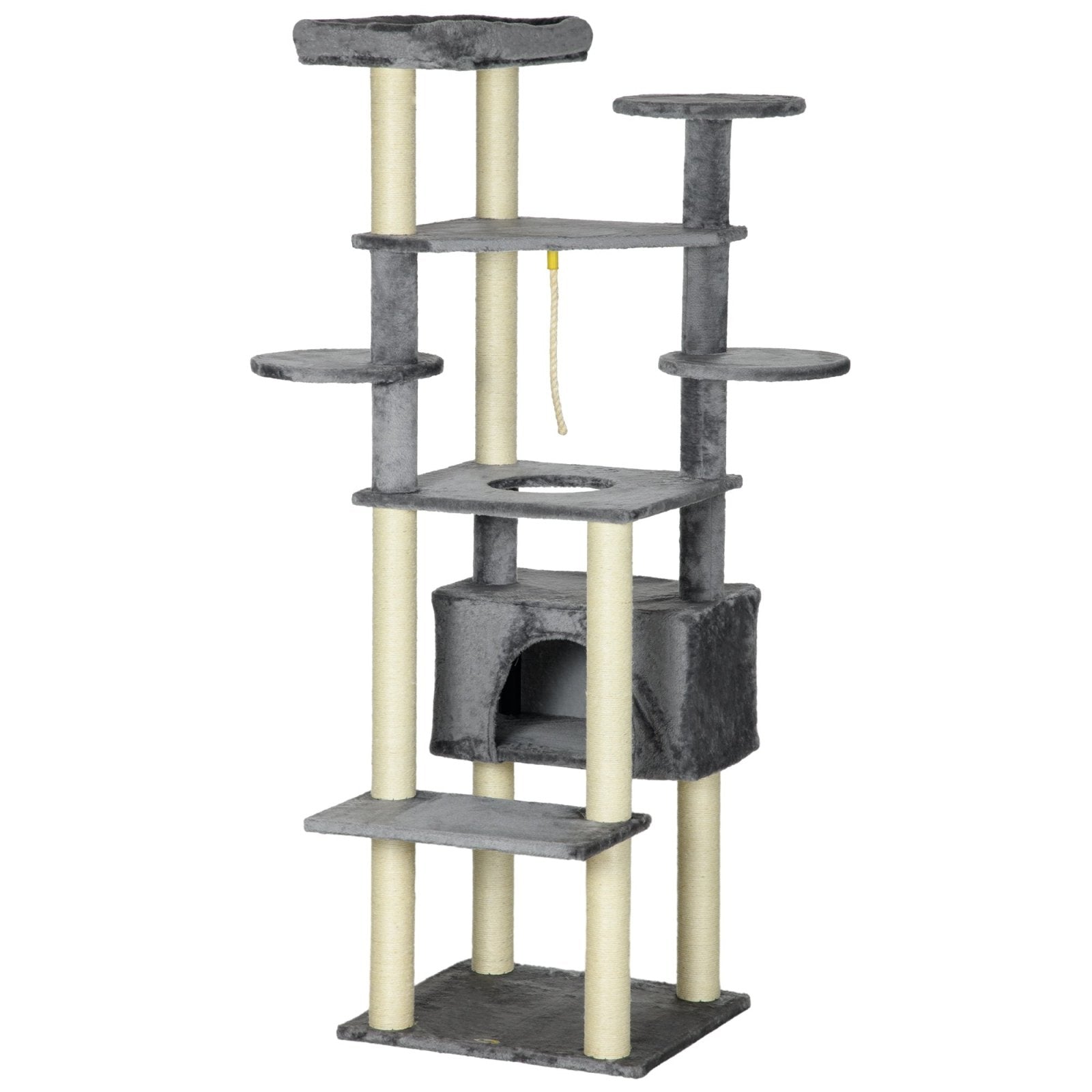 184cm Cat Tree for Indoor Cats, Multi - level Kitten Climbing Tower with Scratching Posts, Cat Bed, Condo, Perches, Hanging Play Rope, Grey - Bedzy UK modern and affordable home furniture England