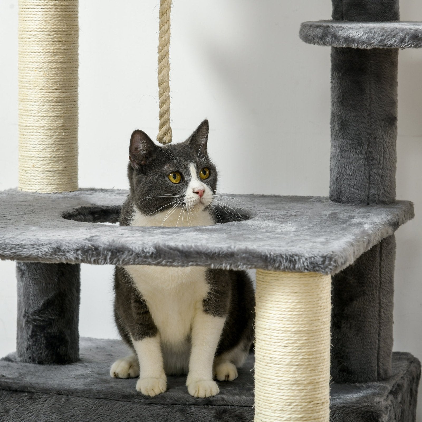 184cm Cat Tree for Indoor Cats, Multi - level Kitten Climbing Tower with Scratching Posts, Cat Bed, Condo, Perches, Hanging Play Rope, Grey - Bedzy UK modern and affordable home furniture England