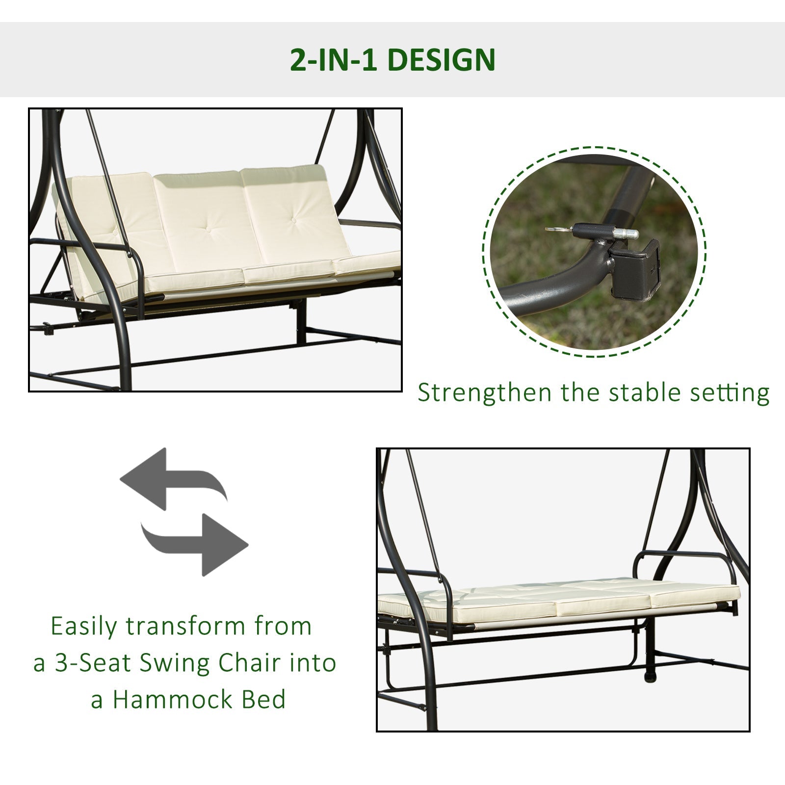 185L*125D*173H cm Swing Chair - Beige/Black - Bedzy UK modern and affordable home furniture England