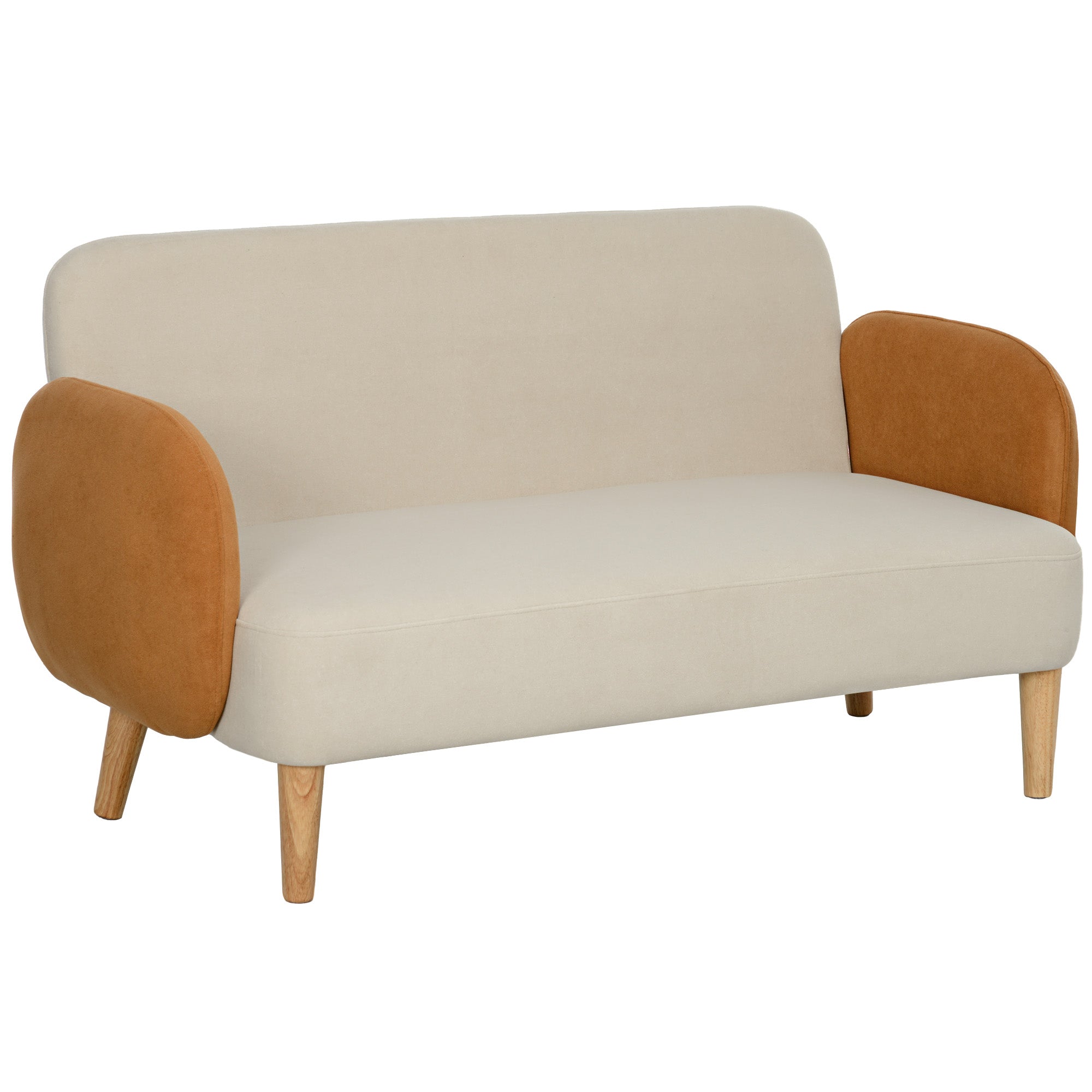 Two-Seater Velvet-Feel Mid Century Sofa - Cream/Orange