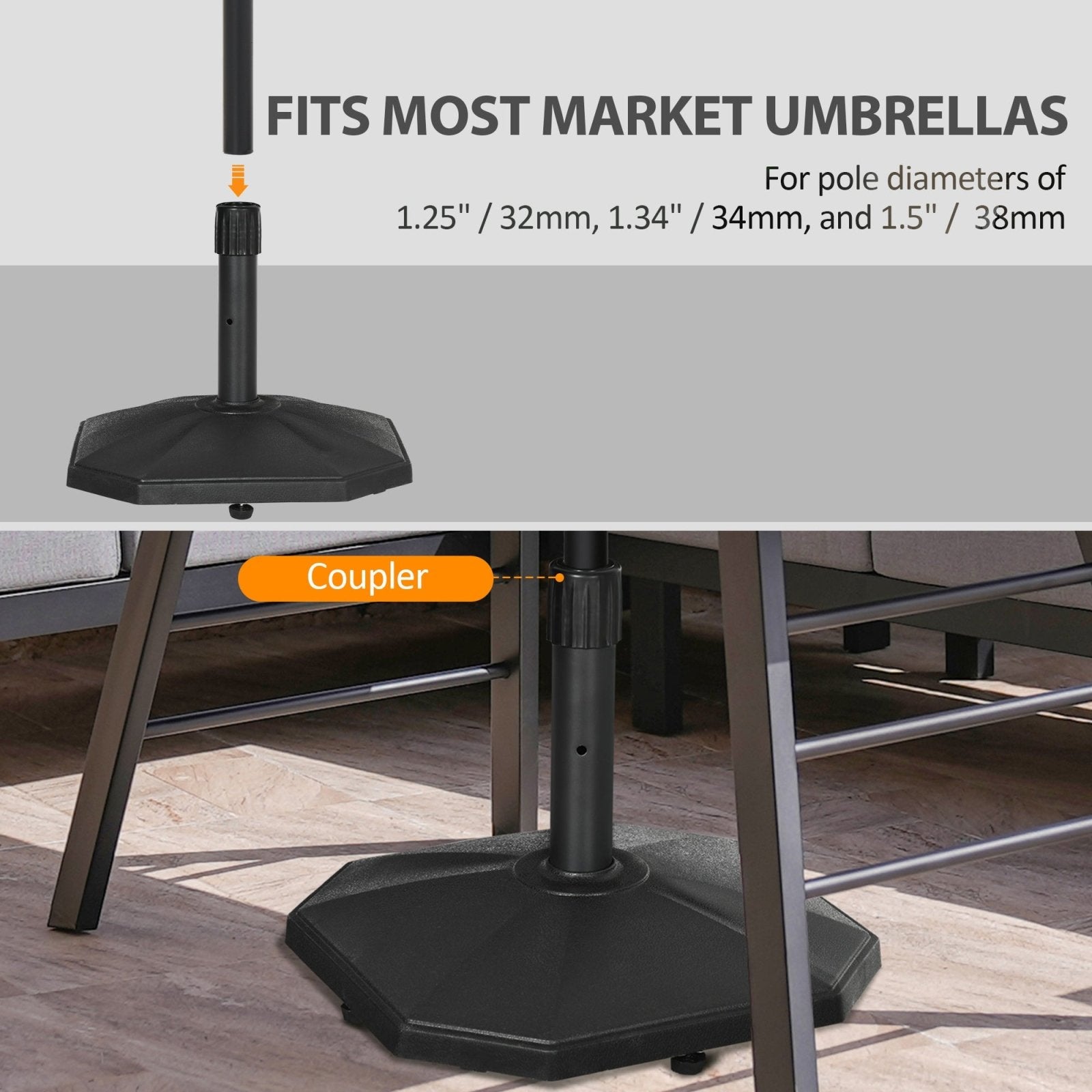 18kg Patio Parasol Base, Concrete Umbrella Base, 45.5cm Outdoor Umbrella Stand Holder for Parasol Poles 34mm, 38mm and 48mm, Black - Bedzy UK modern and affordable home furniture England