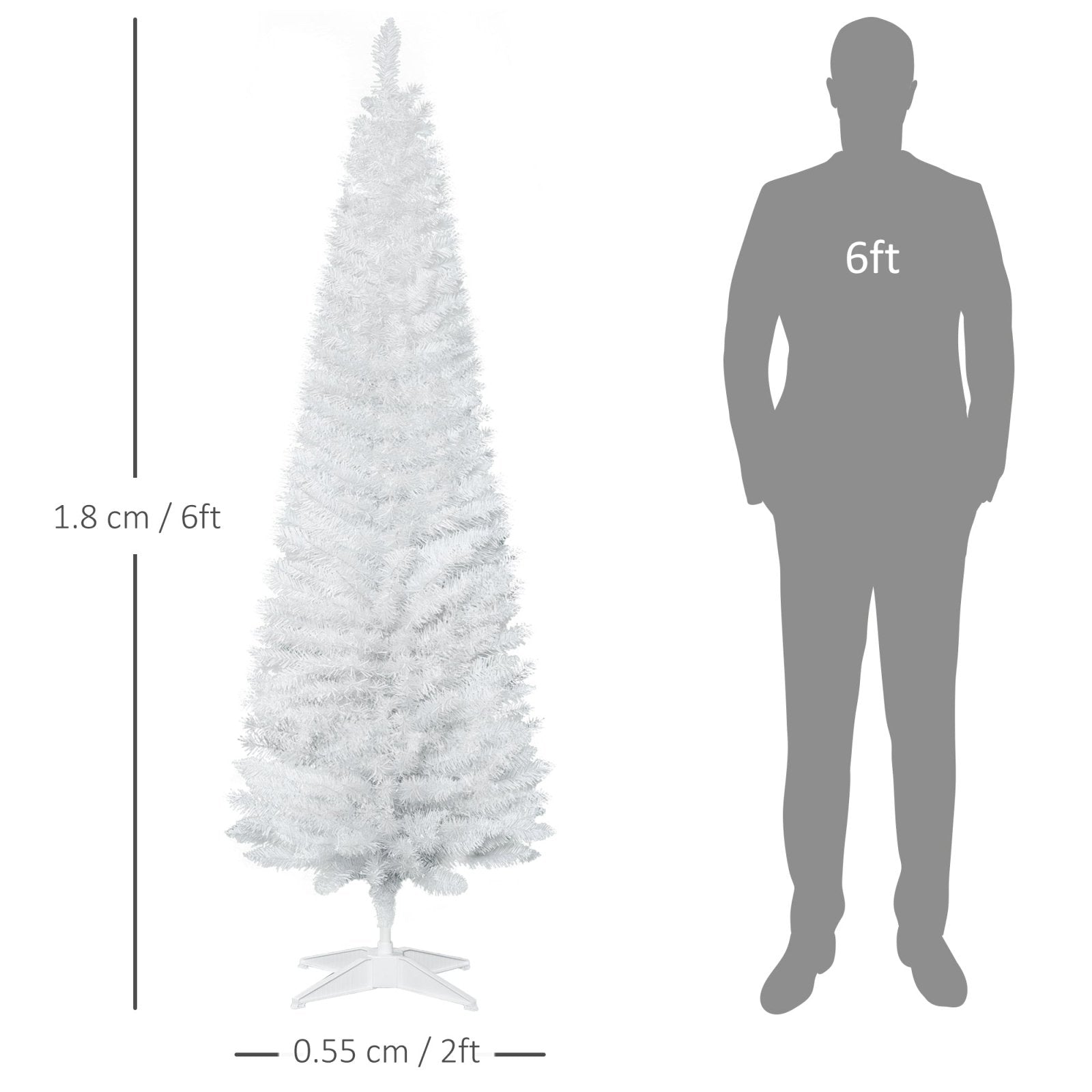 1.8m 6ft Artificial Pine Pencil Slim Tall Christmas Tree with 390 Branch Tips Xmas Holiday Décor with Stand White - Bedzy UK modern and affordable home furniture England