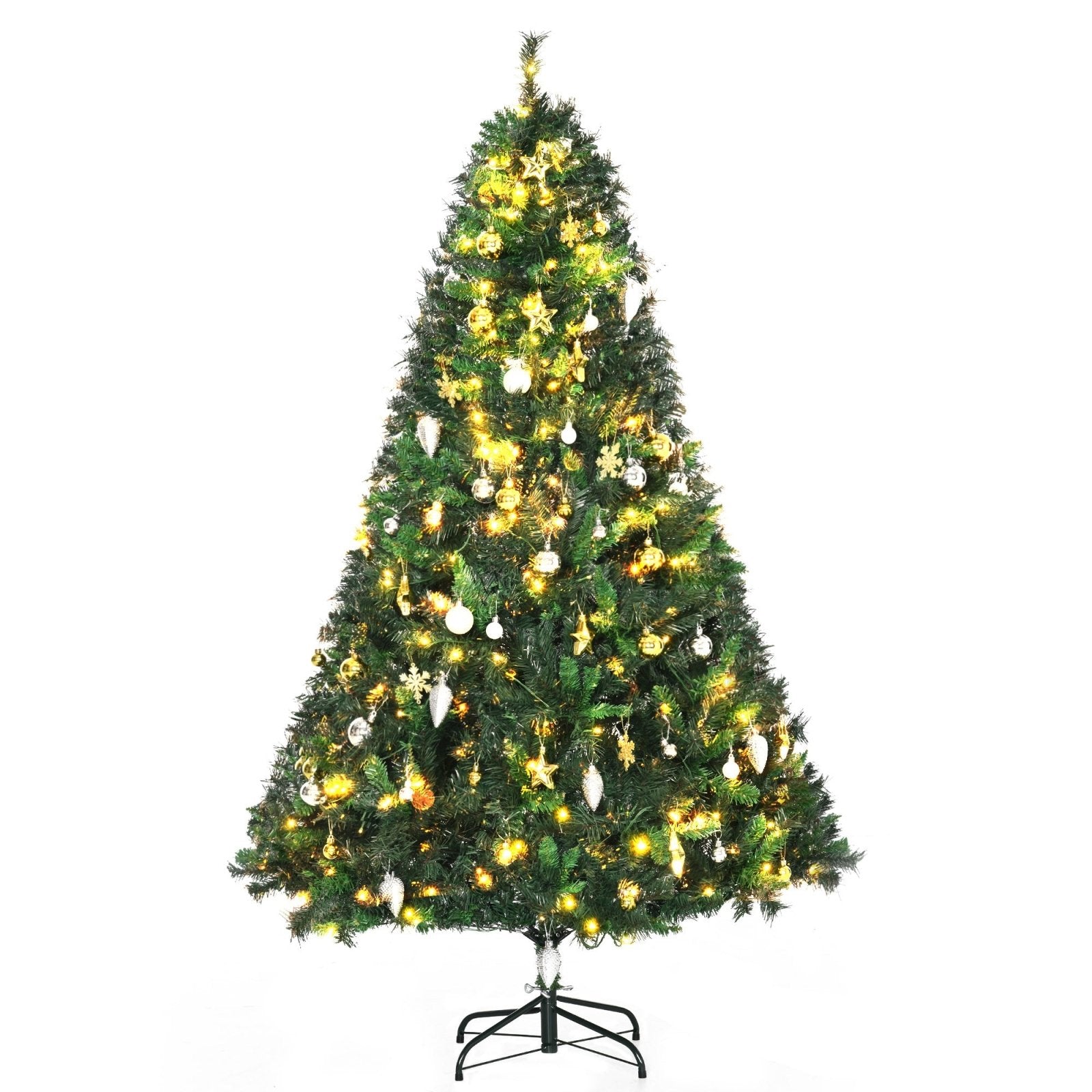 1.8m 6ft Pre Lit Christmas Tree 200 LED Xmas Tree Holiday Décor with Decorative Balls Ornament Metal Stand - Bedzy UK modern and affordable home furniture England