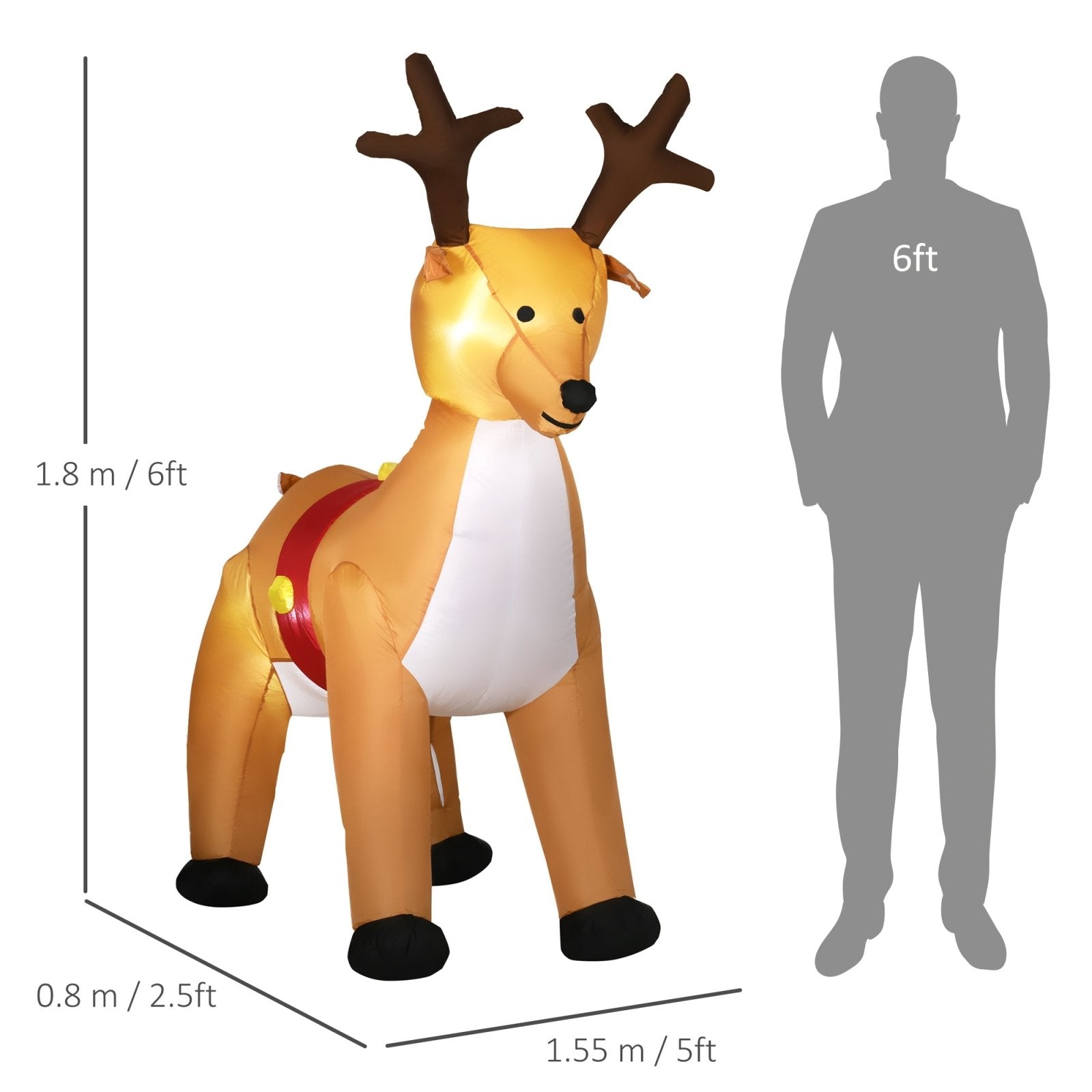 1.8m Christmas Inflatable Reindeer with LED Lights Xmas Deer Decoration Blow Up Decor for Holiday Outdoor - Bedzy UK modern and affordable home furniture England