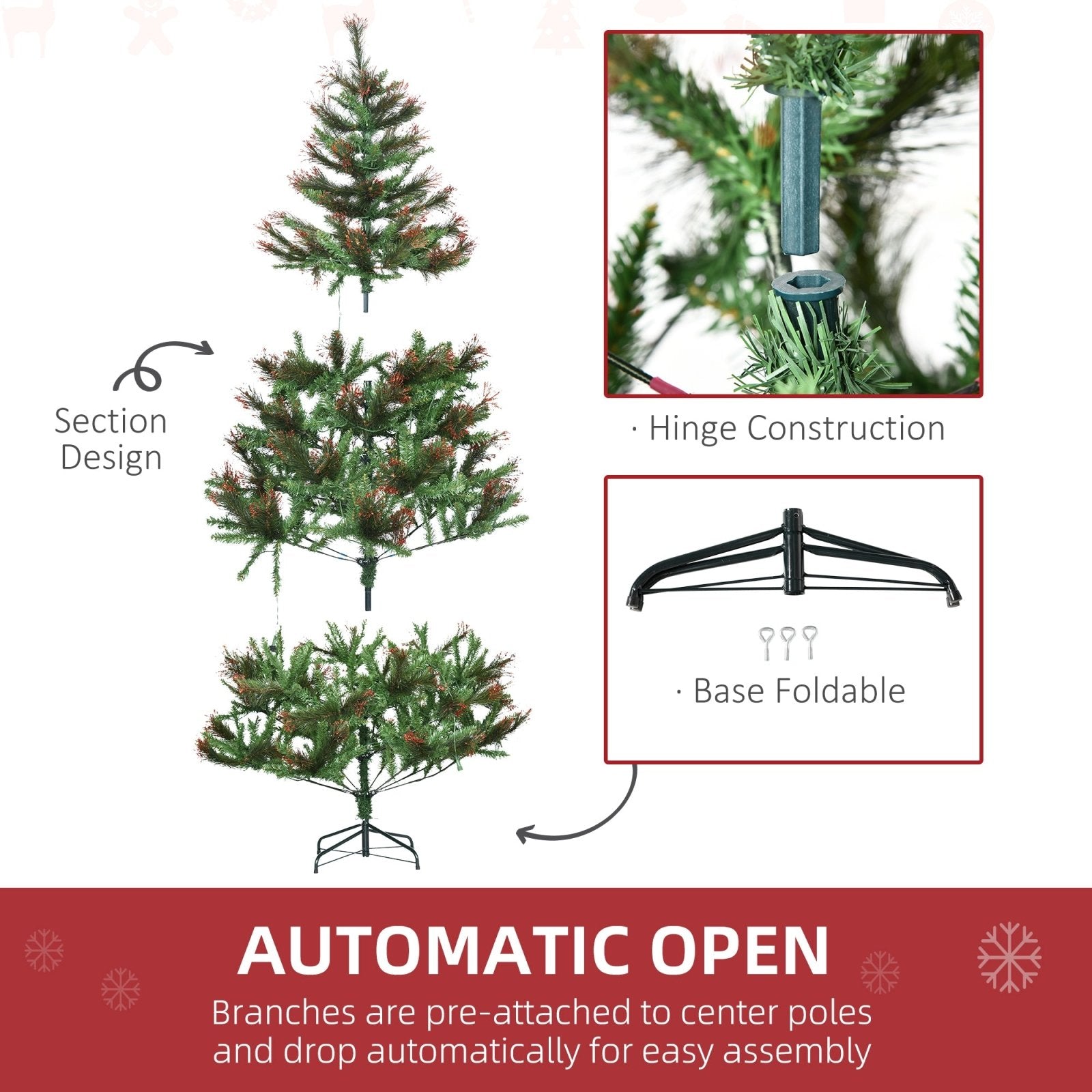 1.8m Prelit Christmas Tree Artificial Tree, Metal Stand - Green - Bedzy UK modern and affordable home furniture England