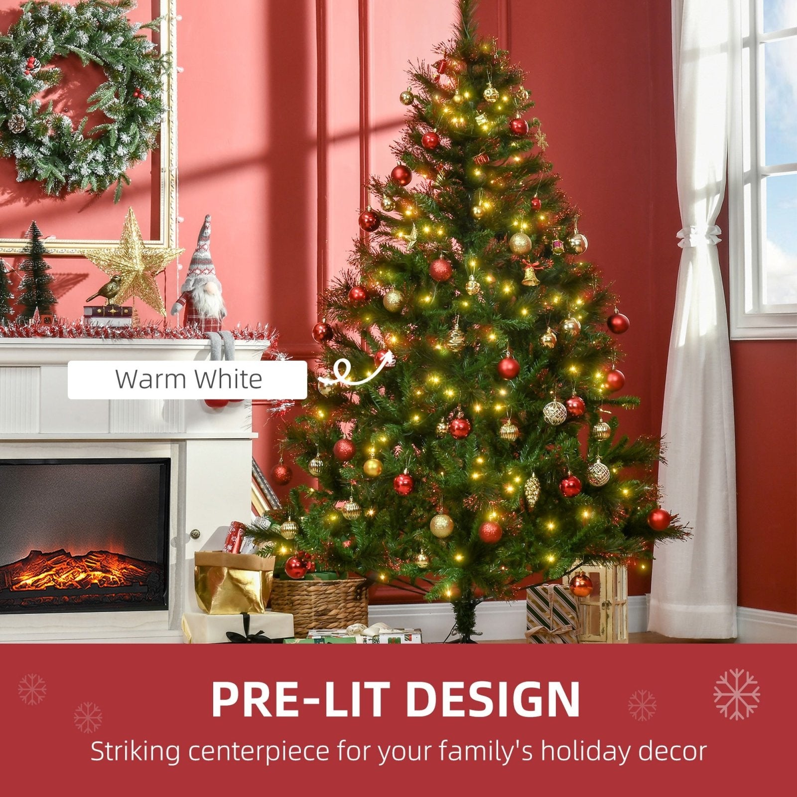 1.8m Prelit Christmas Tree Artificial Tree, Metal Stand - Green - Bedzy UK modern and affordable home furniture England