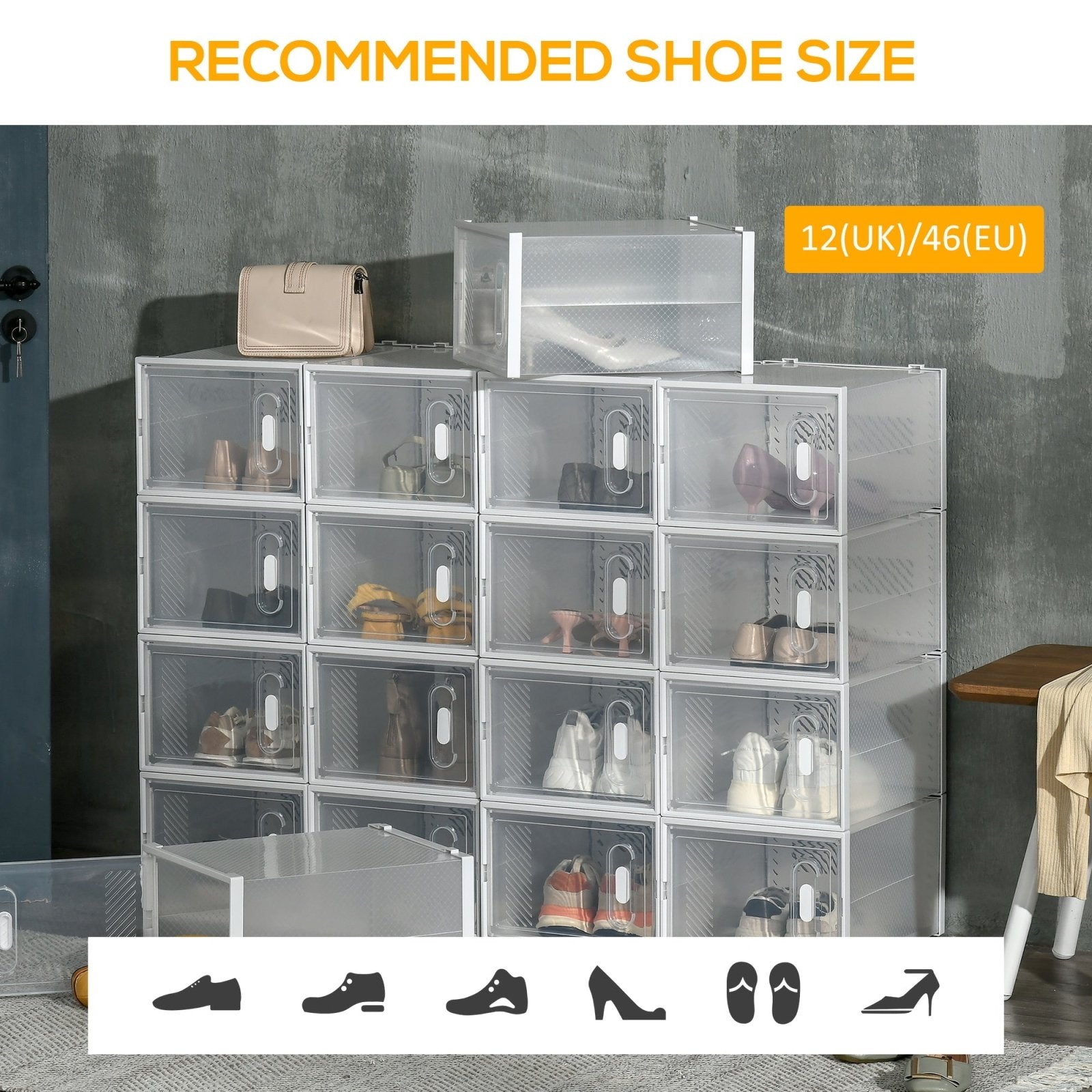 18PCS Clear Shoe Box, Plastic Stackable Shoe Storage Box for UK/EU Size up to 12/46 with Magnetic Door for Women/Men, 28 x 36 x 21cm - Bedzy UK modern and affordable home furniture England