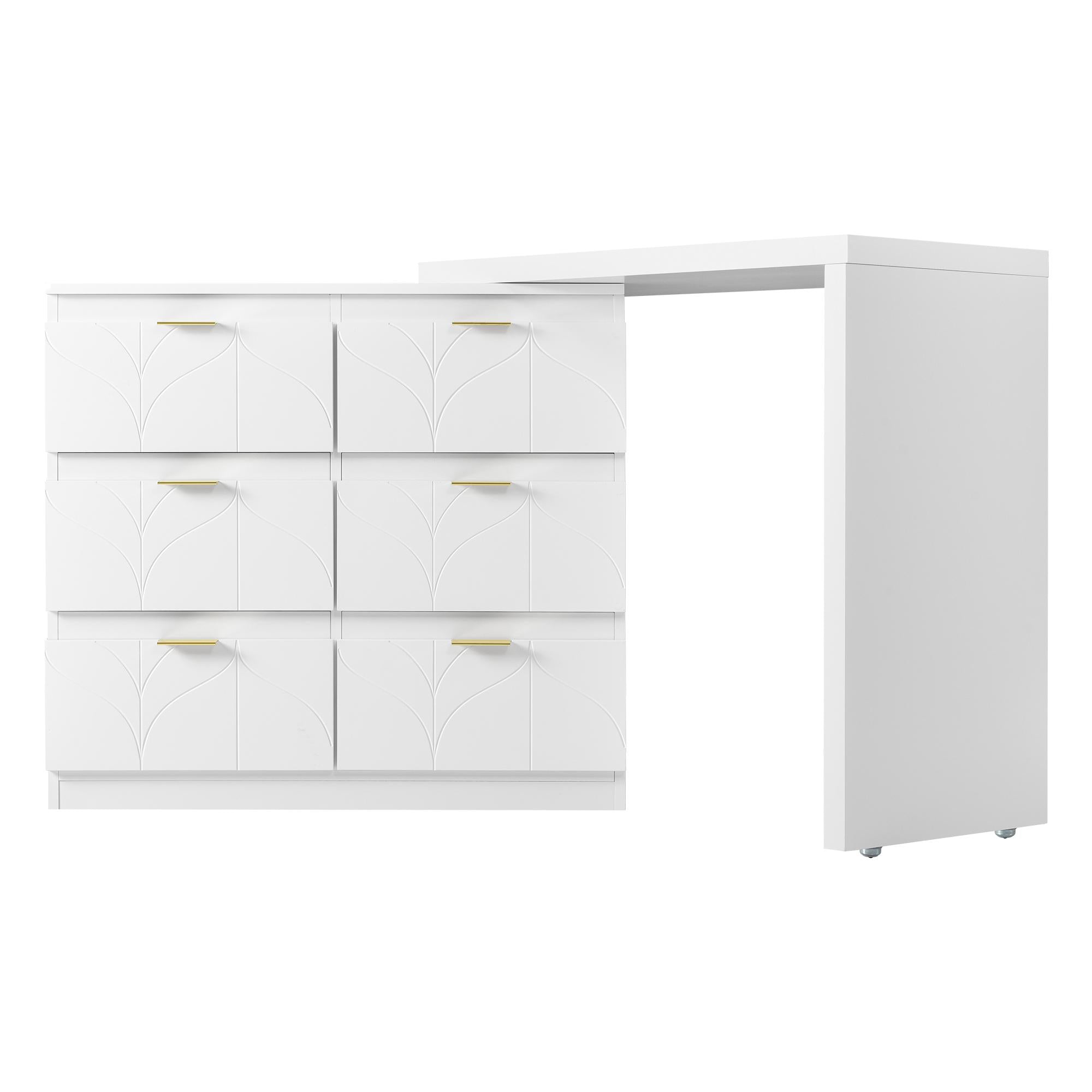 Elegant Dressing Table with 180° Rotating Top and 6 Silent Drawers - White